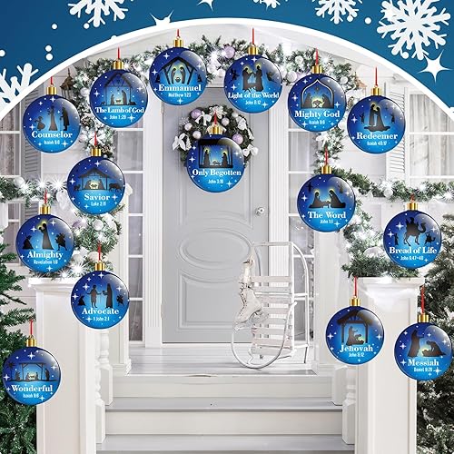 Miniatura 4 de Ceenna 24 adornos grandes de Navidad para exteriores, adornos de belén de doble cara, bolas de Navidad grandes, decoraciones cristianas colgantes