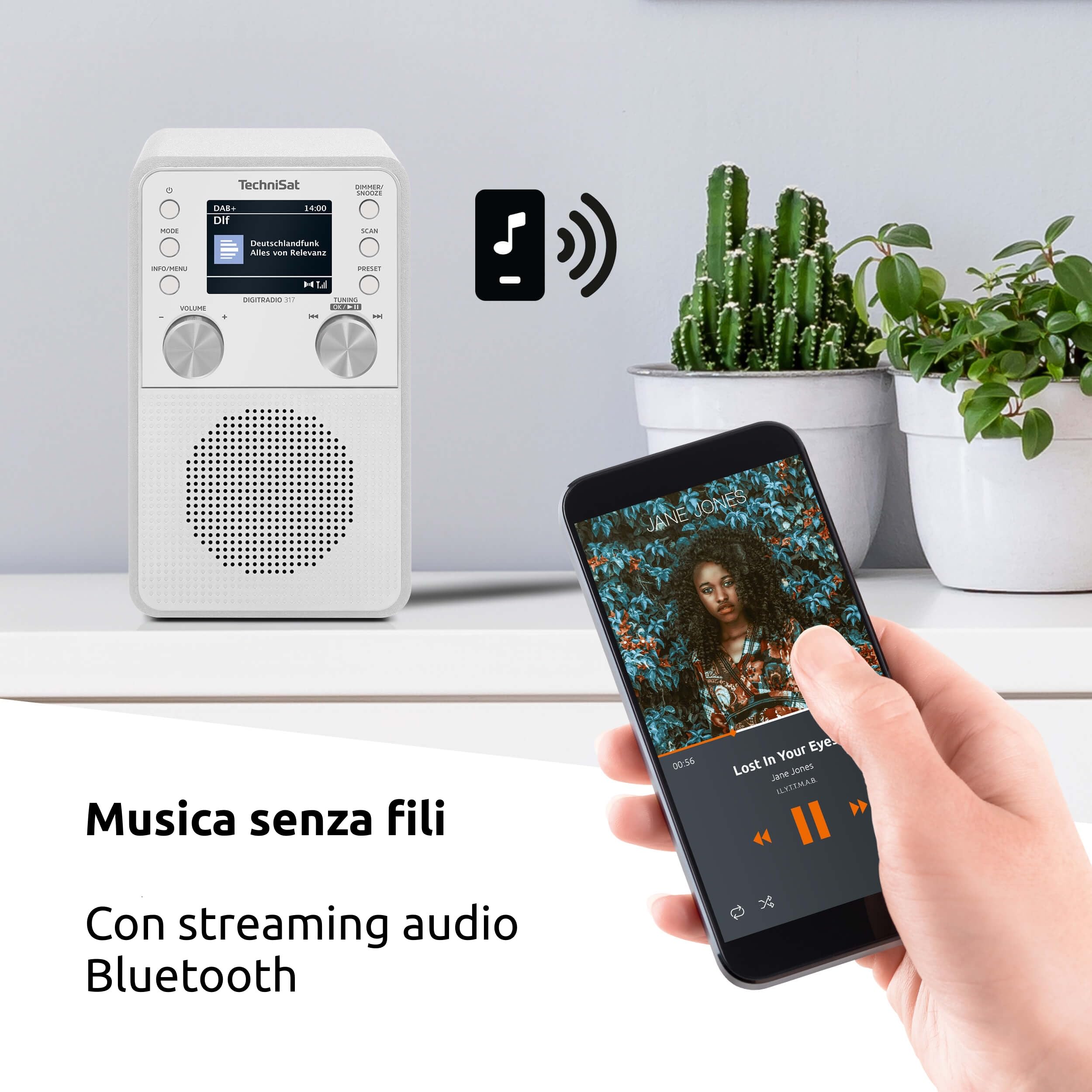 TechniSat DIGITRADIO 317 Radio FM DAB+ Bluetooth Streaming Sveglia Timer Display 2,4 Pollici 3W Bianco