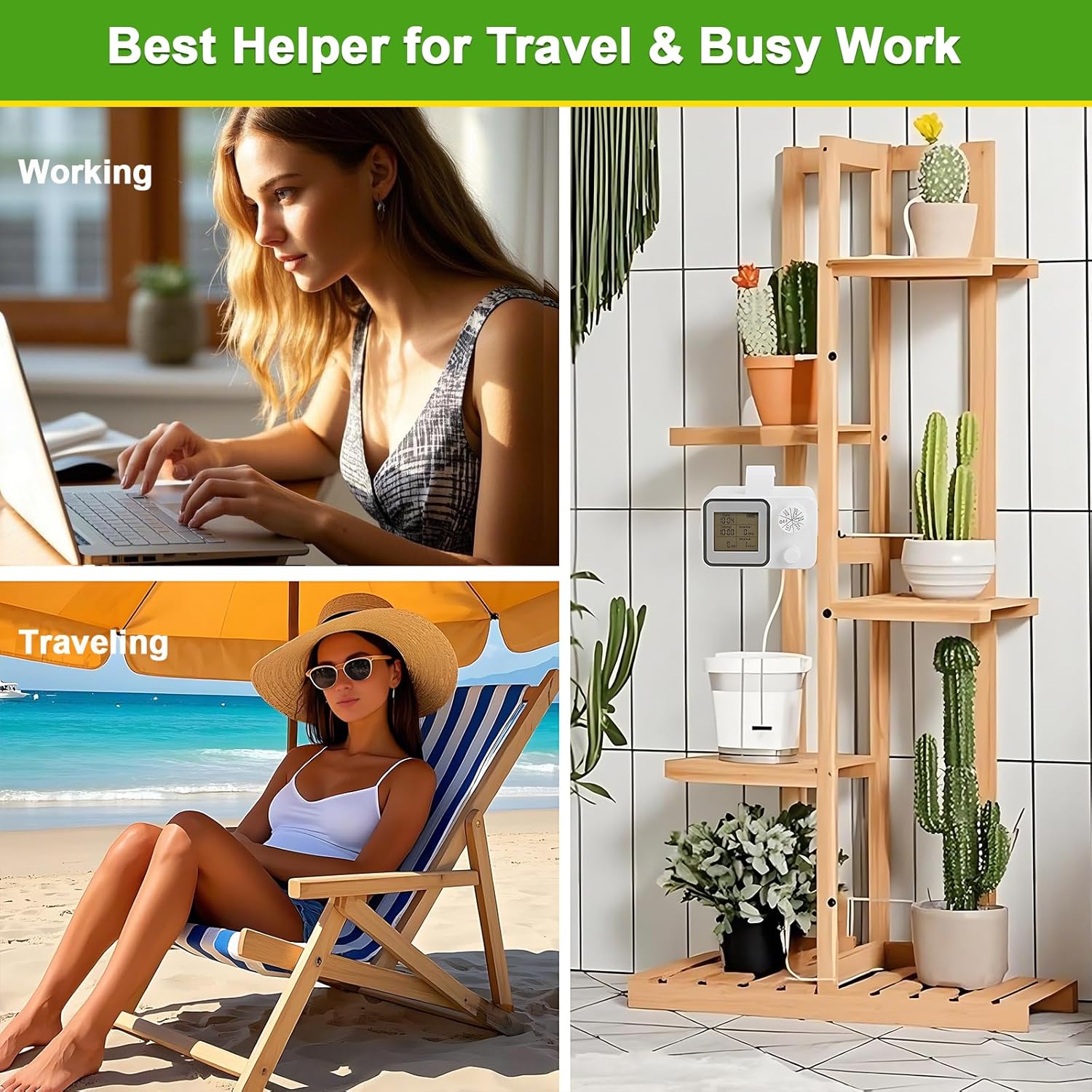 Automatic Watering System for 15 Potted Plants, Automatic Plant Waterer Indoor with Programmable LCD Display USB Powered Indoor Balcony Greenhouse Travel Helper