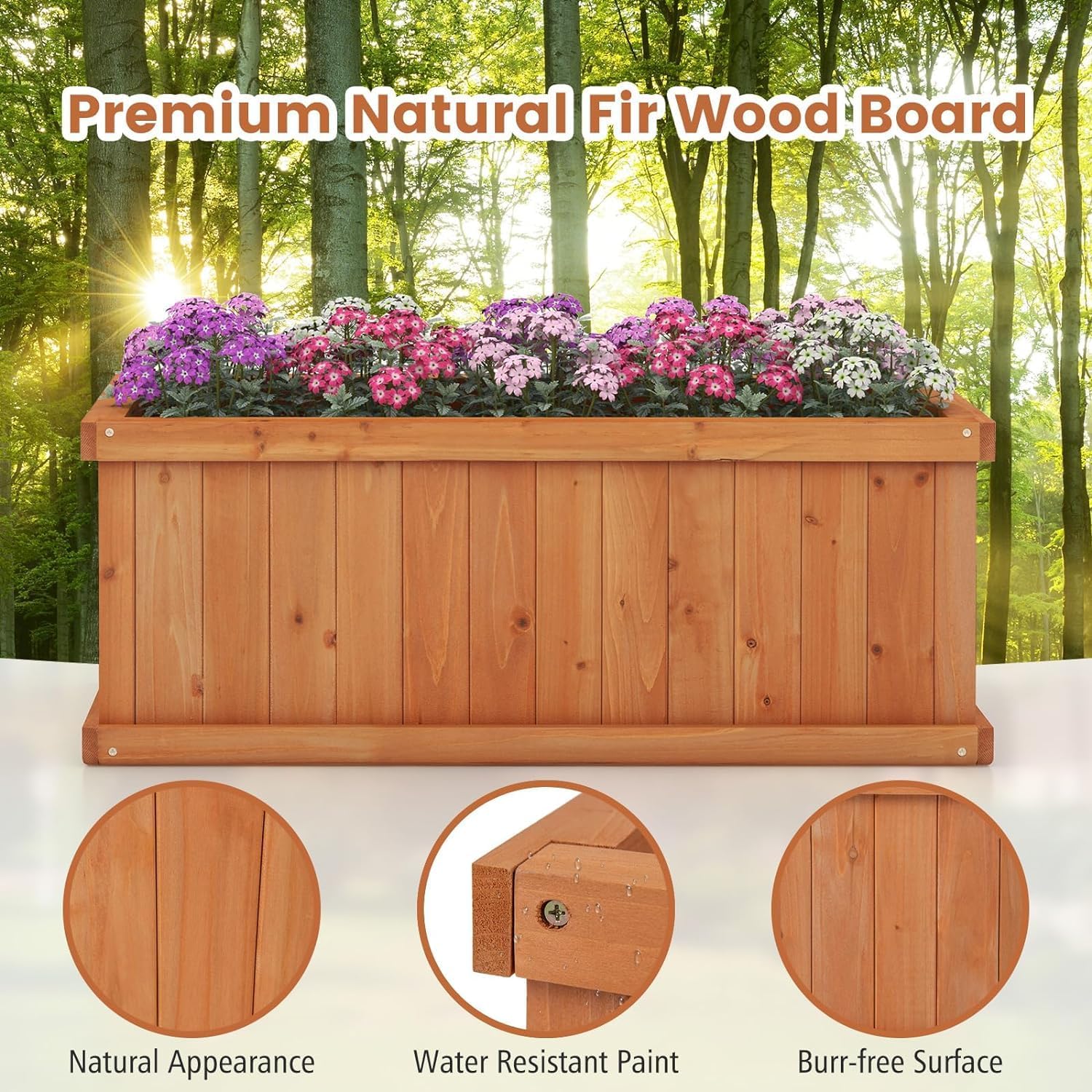 LDAILY Raised Garden Bed, Outdoor Rectangle Flower Beds with 4 Detachable Bottom Panels & Drainage Holes, Wood Planter Box for Flowers/Vegetables/Herbs in Backyard Patio