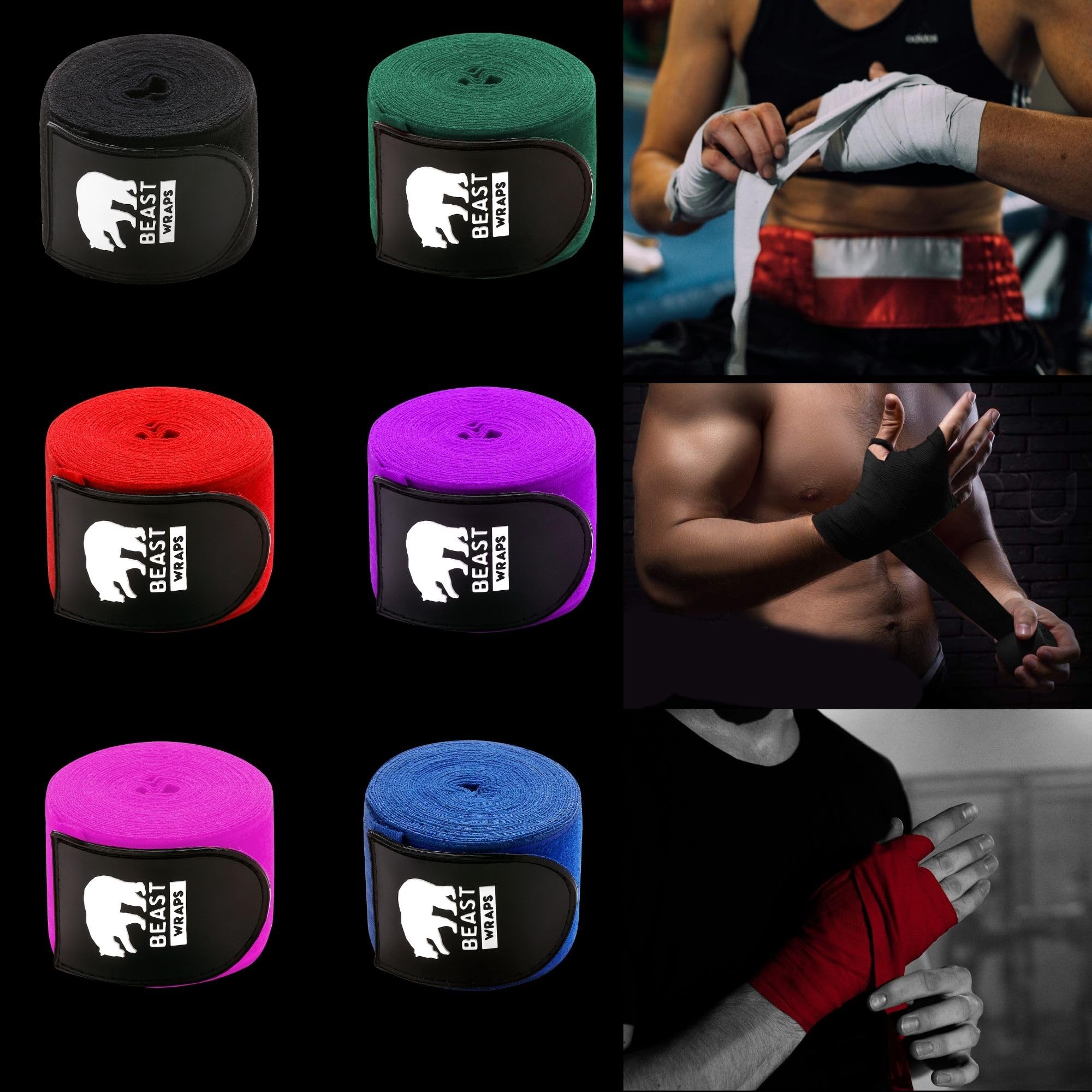 Vendas Boxeo 5 Metros Semi elásticas y con Presilla para el Pulgar. Vendas Boxeo Hombre y Mujer (Kick Boxing, Muay Thai, MMA, Artes Marciales, fitboxing). Cintas Boxeo Transpirables