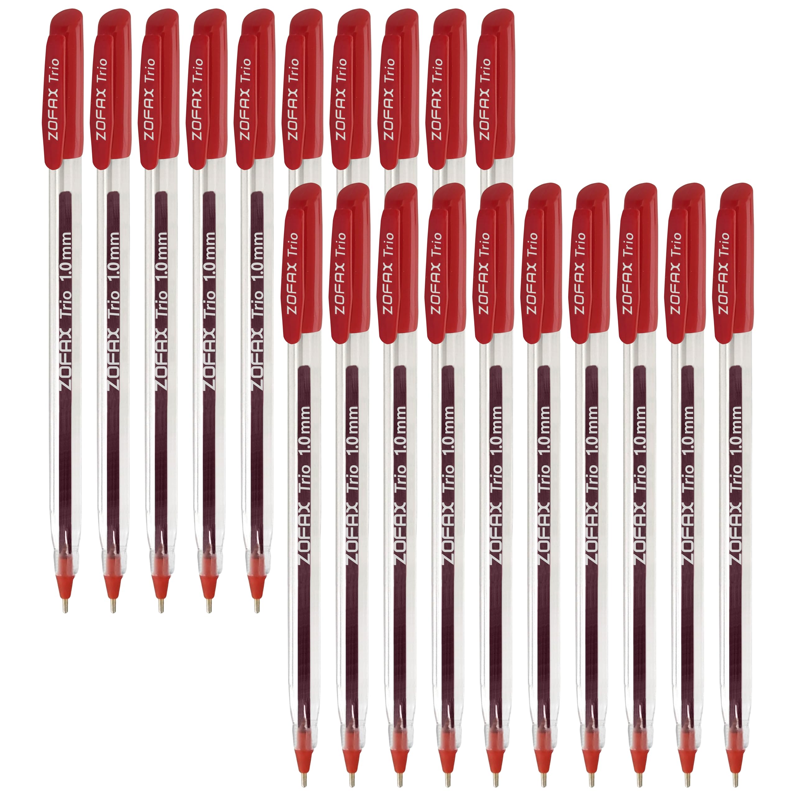TrioBOLD Ballpoint Pens, RED, 1.0mm Medium Point, Pack of 20, Smooth Tip Ball Pens, Triangular Grip, School Office Home Business Hospital Use