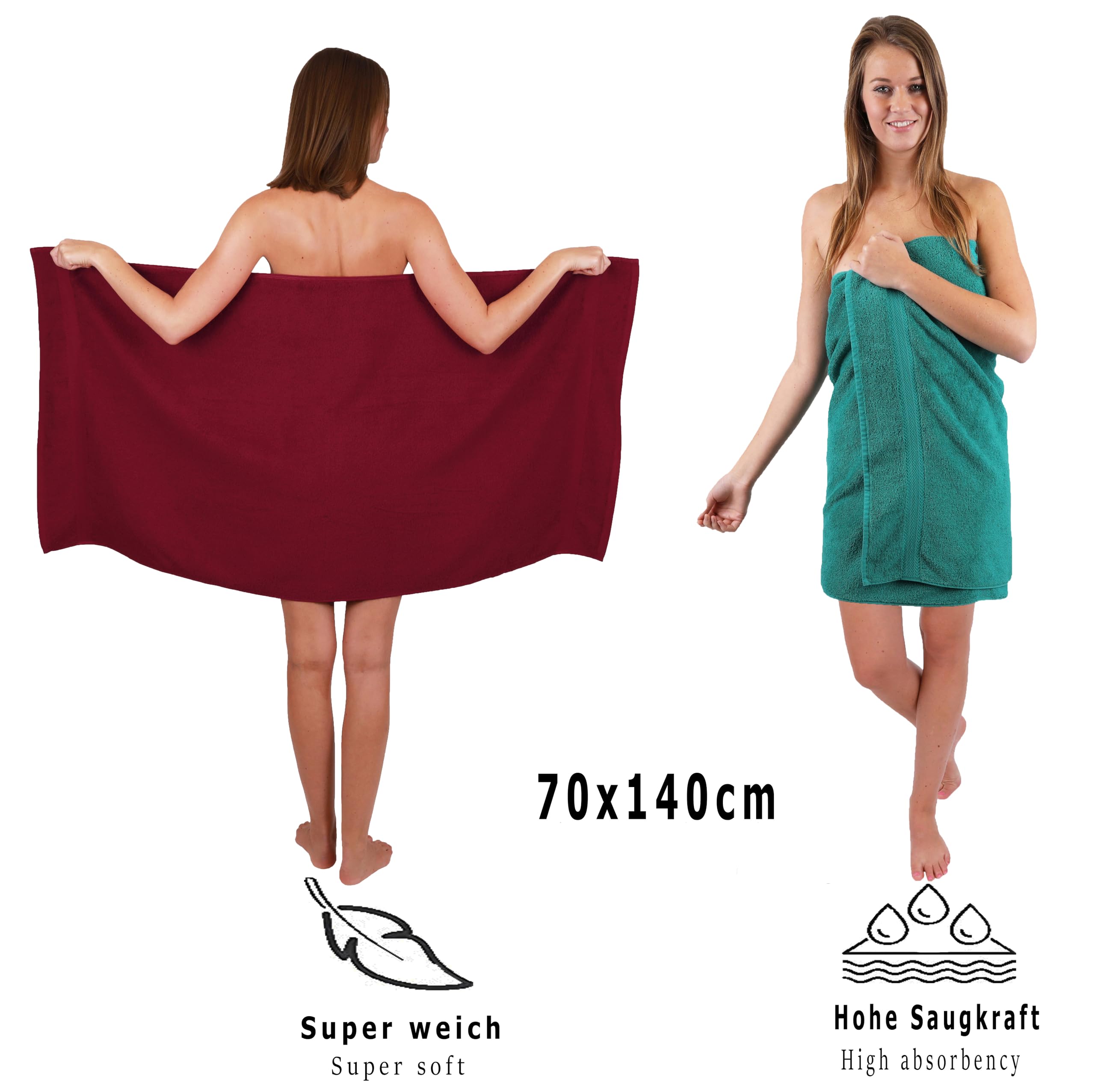 Betz Juego de 10 Toallas Classic 100% algodón 2 Toallas de baño 4 Toallas de Lavabo 2 Toallas de tocador 2 Toallas faciales Rojo Oscuro y Verde Esmeralda