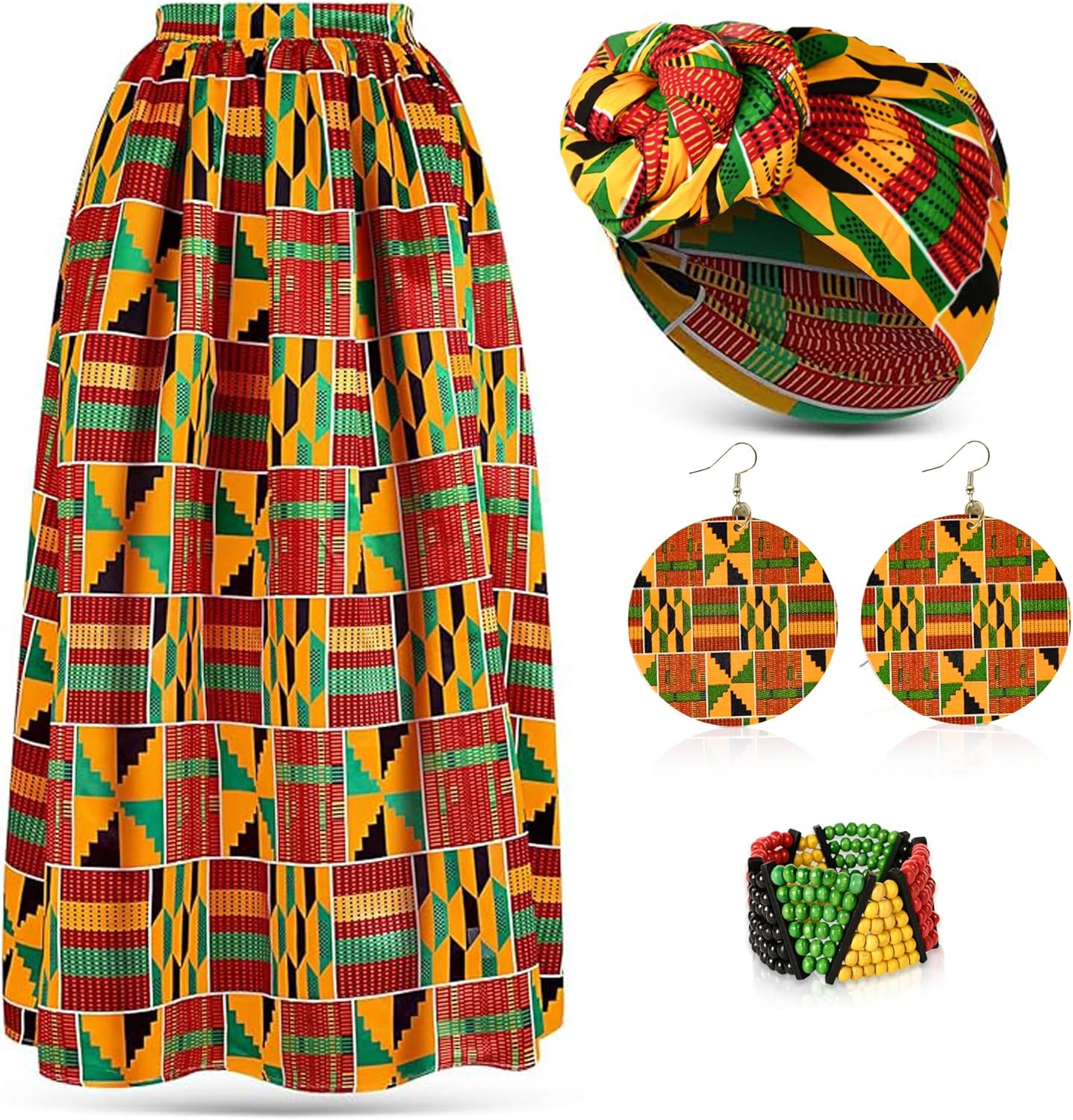 4PCS African Dresses for Women, Africa Attire Dashiki Traditional Skirt Black History Month Gifts for Women