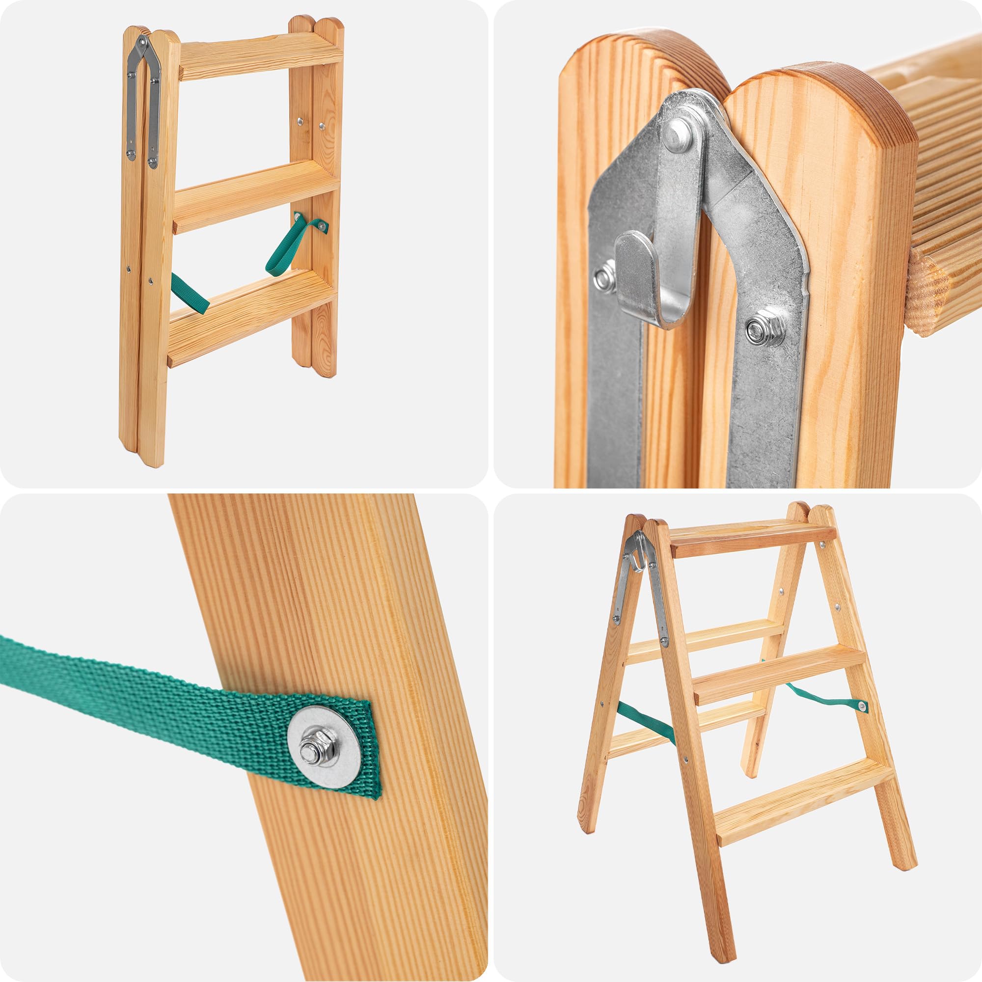 KADAX Houten Ladder, Bokladder Tot 150 Kg, Opvouwbare Schilderladder Dubbele Trap Ladder Met Stalen Haken Elektricienieladder Staande Huishoudladder 5 Treden 664649942