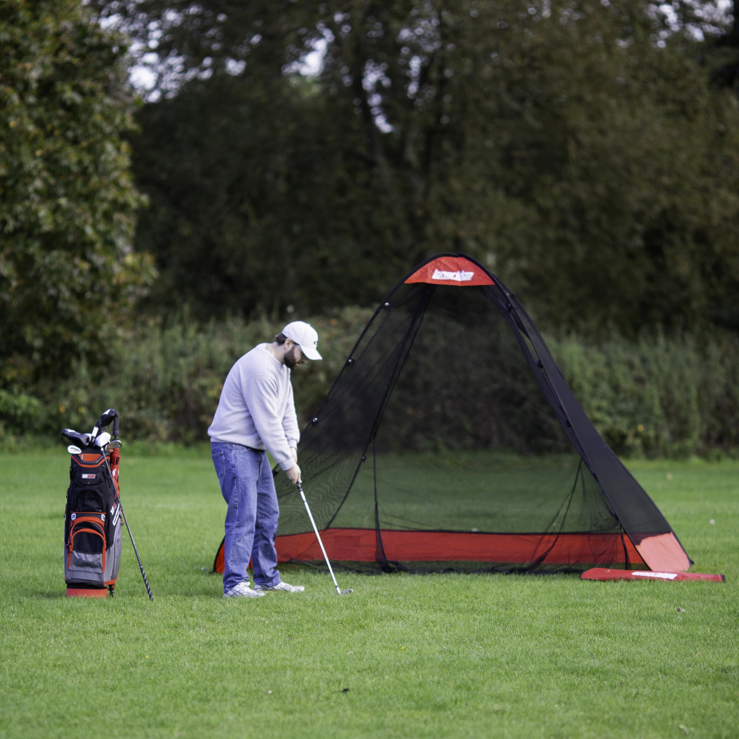Longridge Pop Up Return Golfnetz, Schwarz/Rot