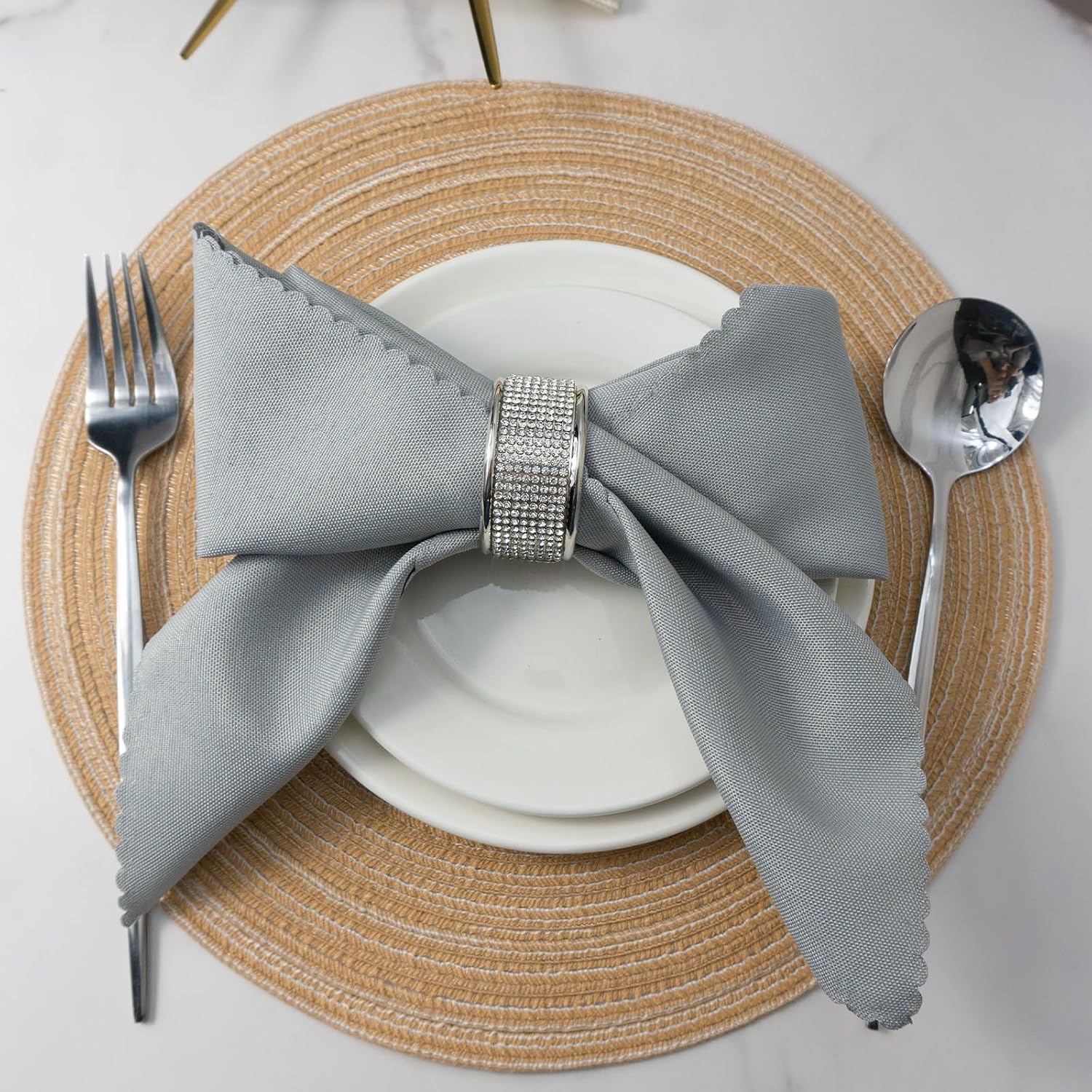 Silver Napkin Rings Set of 12 - Diamond Napkin Ring Bling Rhinestone Table Decor for Wedding Banquet Dinner Bridal Shower Christmas Dinner Holiday Party