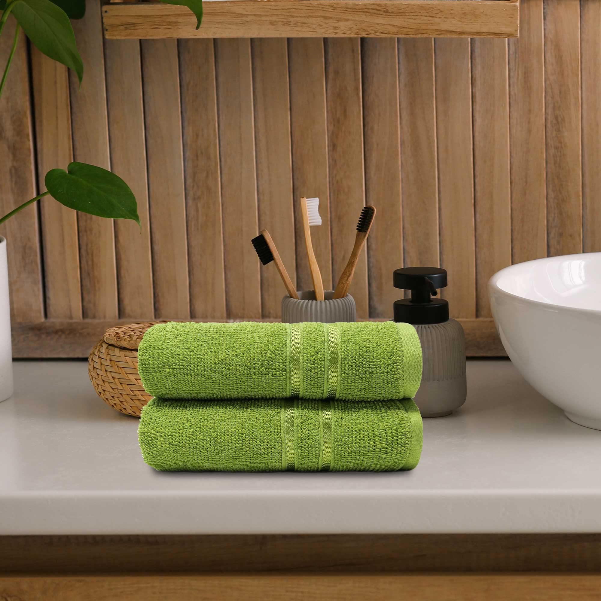 MYTRIDENT Trident Hand Towels, 100% Cotton, Highly Absorbent, Super Soft, 2 Piece Hand Towel Set, 400 GSM, Hand Towel Set of 2, Gym Towel, Spa Towel, Comfort Living Towel-Lime Green