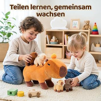 OUOZZZ Capybara Cuddly Toy Plush Toy with 4 Babies in Belly Set of 5