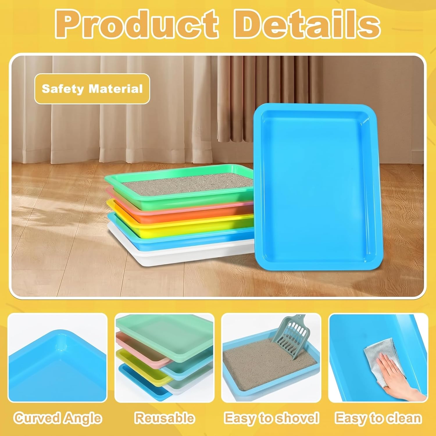6 Pcs Kitten Litter Boxes, Low Entry Litter Box with Scooper, Portable Litter Box Shallow Litter Pan Open Travel Kitten Boxes for Small Cat, Hamster, Rabbit, 6 Colors