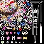 600Pcs 3D Multi Shapes Nail Charms and Flatback Pearls, Colorful&White Mix Styles Heart Star Bow Sunflower Embellishments for Nail Art, Craft and Decoration with Glue Gel, Tweezer and Pickup Pencil