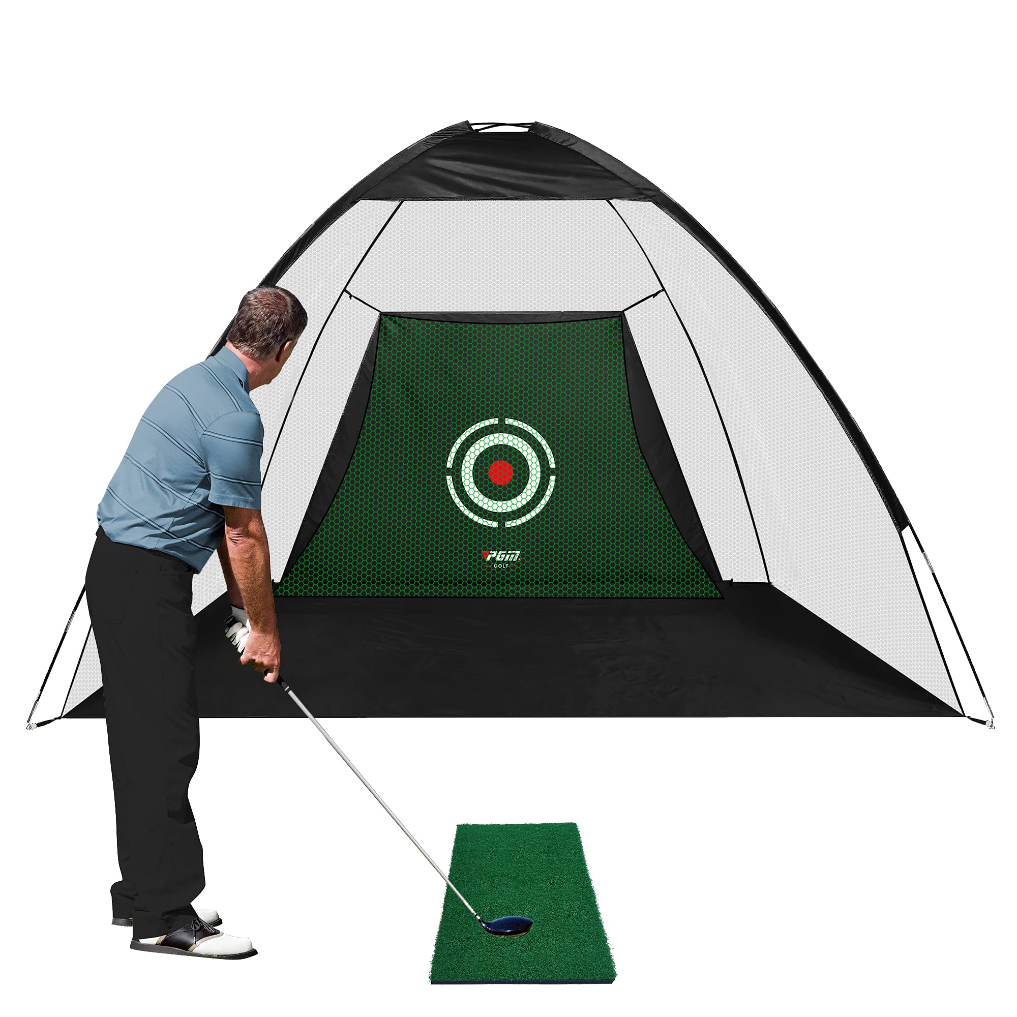 PGM Golfnetz für Hinterhof, Golfübungsnetz, 3x2x1.8 m, für Schwungschlag, Chipping mit Zielscheibe, Indoor/Outdoor/Garage/Auffahrt, Golf-Geschenk