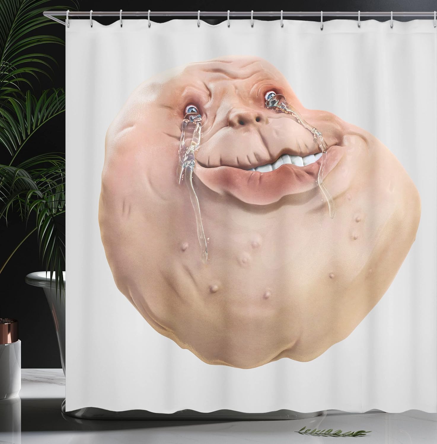 Ambesonne Humor Shower Curtain, Ugly Forever Alone Rage Internet Meme Online Chat Communication Art Print, Cloth Fabric Bathroom Decor Set with Hooks, 69" W x 84" L, Tan and Peach