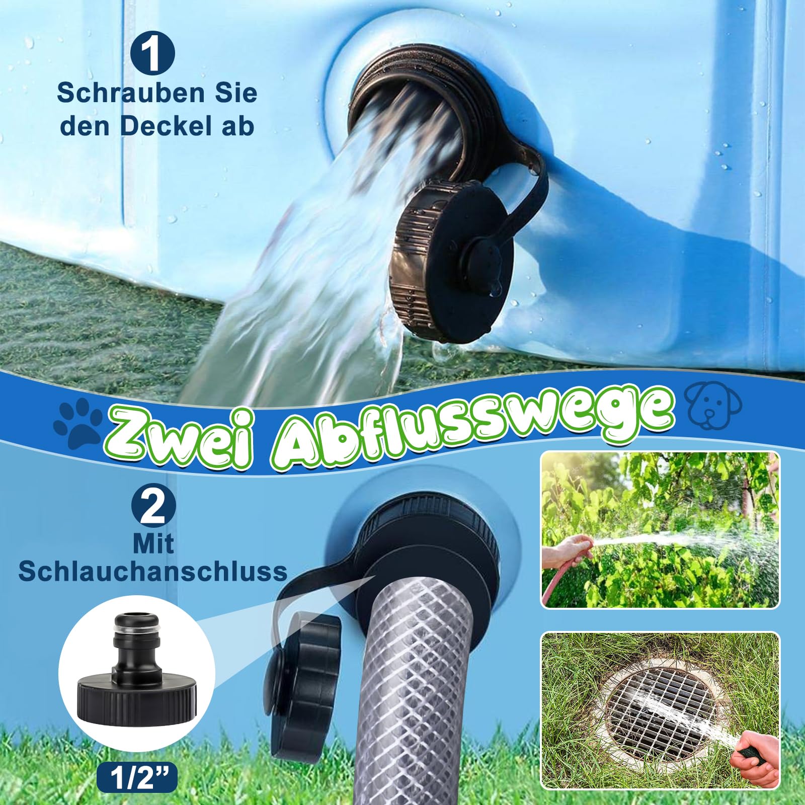 KHOLEZ Hundepool, 120 x 30CM Hundebadewanne für Große Kleine Hunde, Faltbarer Hund Planschbecken für Kinder, Tragbar Swimmingpool Schwimmbecken rutschfest mit Badebürste Ablassventil PVC-Aufnäher x 4