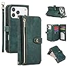 UEEBAI Wallet Case for iPhone 17 Pro Max, 9 Card Slots Retro Leather Wallet Shockproof Flip Cover with Hand Strap Card Slots Zipper Pocket Kickstand Handbag Magnetic Closure - Retro Green