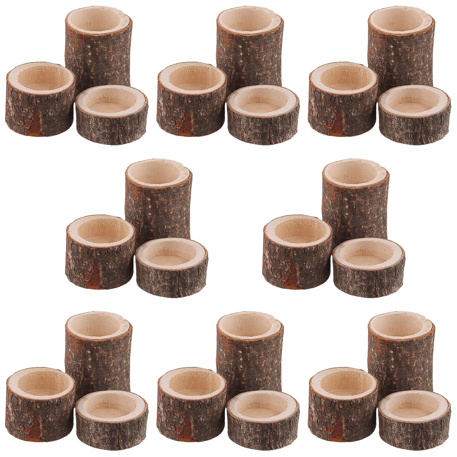 FUNSUEI Lot de 24 photophores en bois, 3 tailles, bougeoirs votifs en bois, bougeoirs rustiques pour salle à manger, décoration de salle de fête