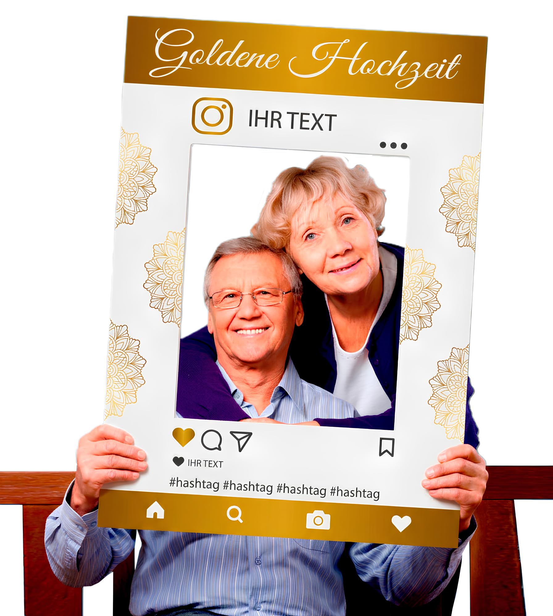Photo Booth XXL Instagram Gold Foto-Rahmen 70 x 100 cm – Selfie-Rahmen für Goldene Hochzeit, Betriebsfeier, Gala, Jubiläum und besondere Anlässe