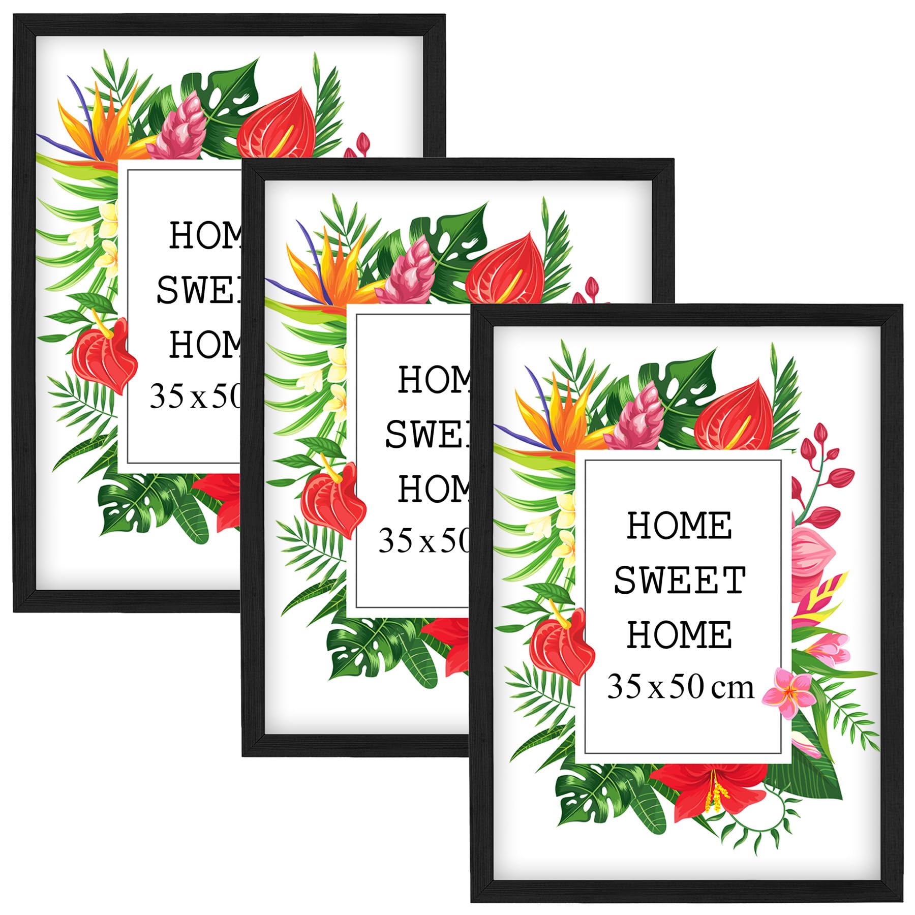 MG Design Set of 3 Wooden Picture Frame 13.8x39.4 inch (35x100 cm), Black Real Wood Frame with Acrylic Glass, Vertical & Horizontal Hanging – for Photos, Posters, Certificates, Puzzles — image 1
