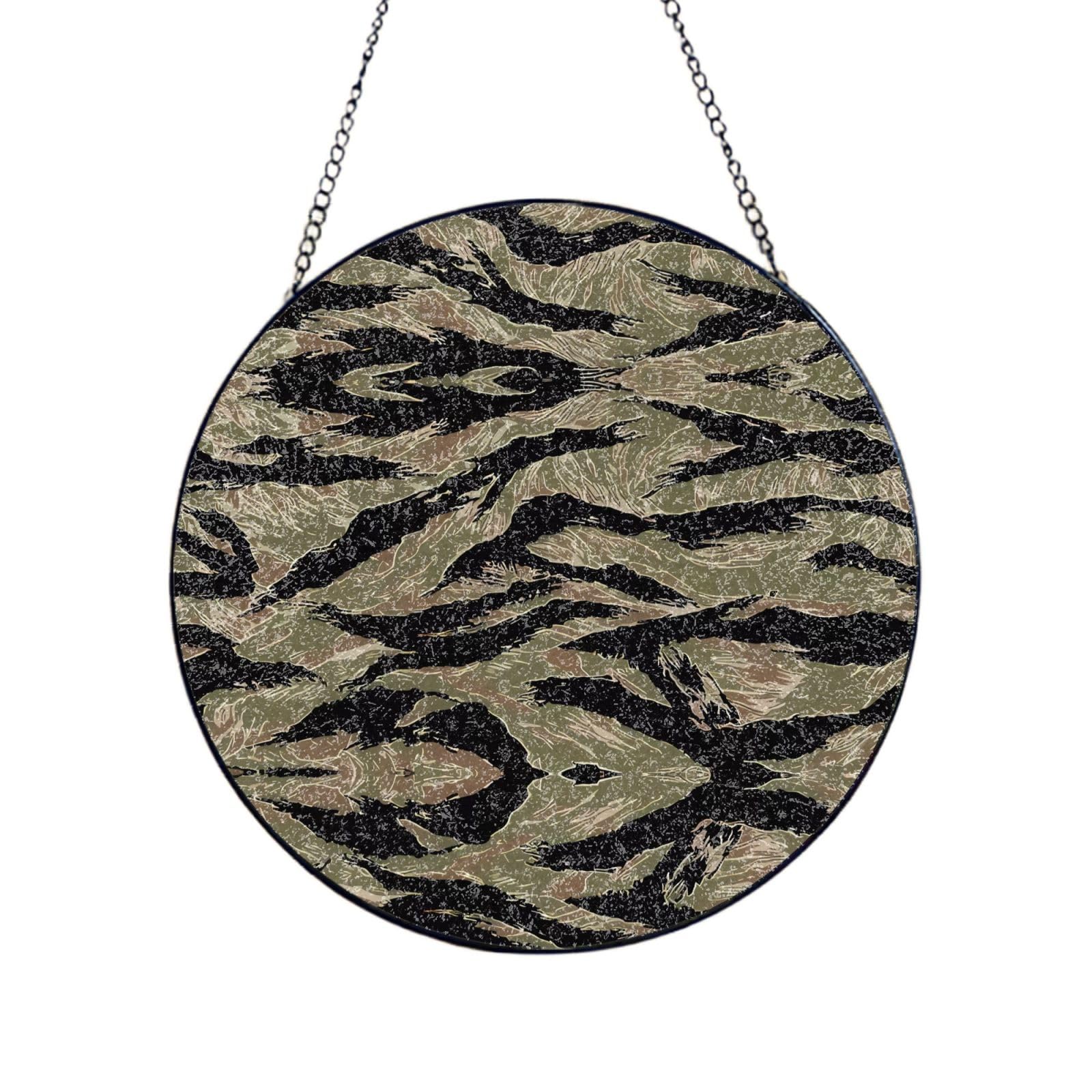Phayah Tiger Stripe Camo Print Glass Window Hanging Sun Catchers Suncatcher Decor For Birthday For Home Garden Porch 4in（10cm）