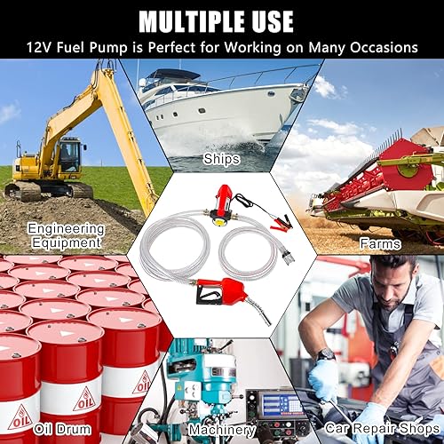 Miniatura 7 de Bomba de transferencia de combustible de 12 voltios, boquilla de apagado automático y mangueras para diésel, queroseno, máquina, aceite de