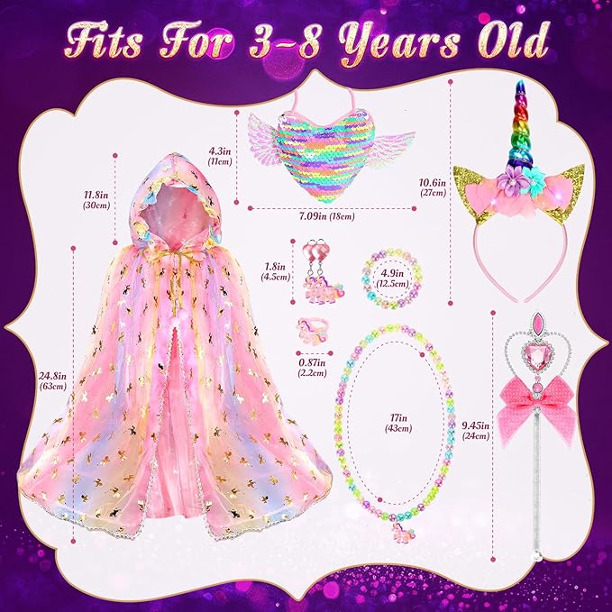 Vestido de Princesa Unicornio Brillante para Niñas 3-8 Años con Capa miniatura 6