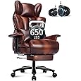 Efomao Big and Tall Office Chair with Footrest – High Back Computer Chair with Adjustable Armrests,Executive Office Chair with Wide Seat, Modern Desk Chair for Home Office, Gaming, or Study, Brown