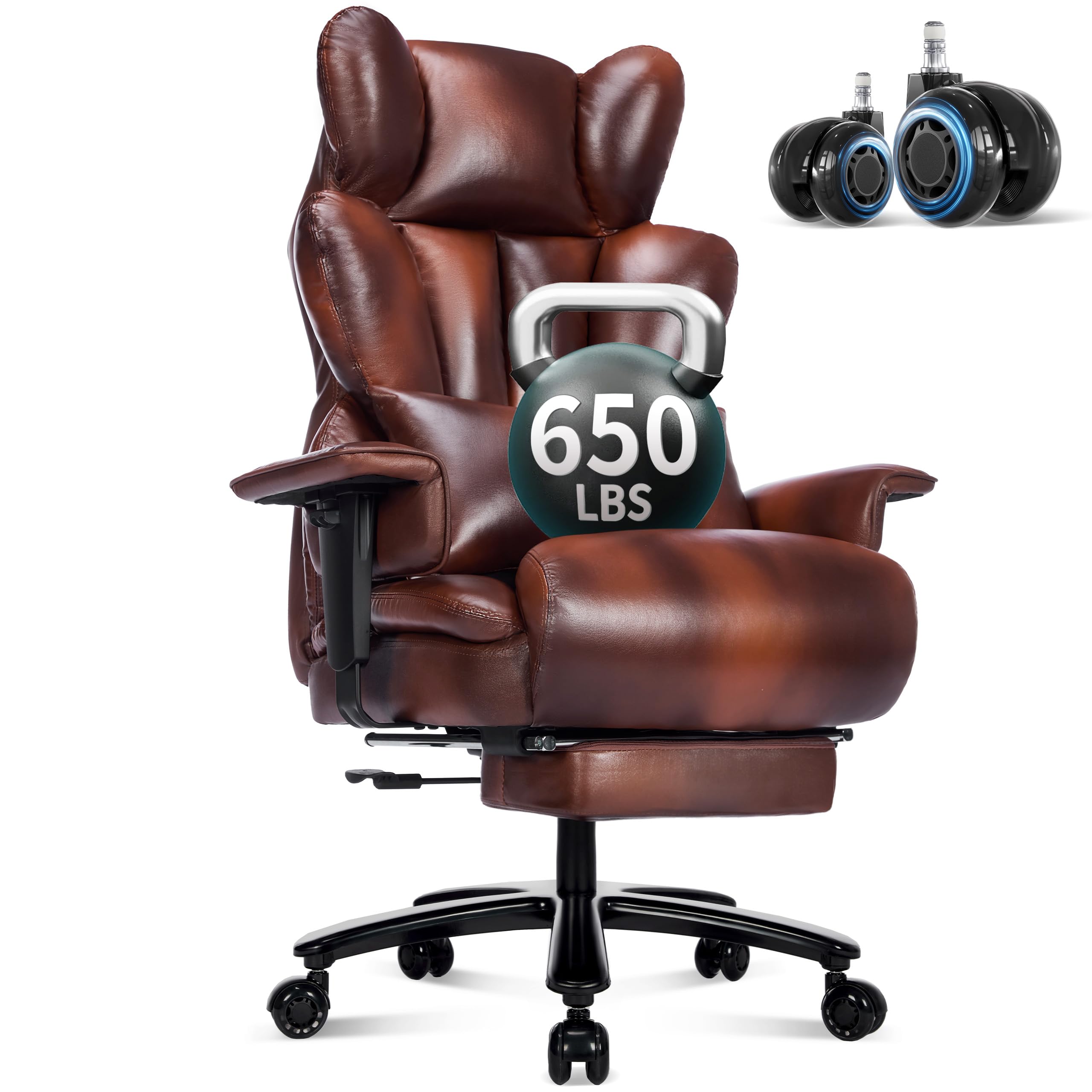 Big and Tall Office Chair with Footrest 650LBS,Large Heavy Duty Executive Office Chair-Wide Seat,Ergonomic High Back Computer Chairs for Heavy People,