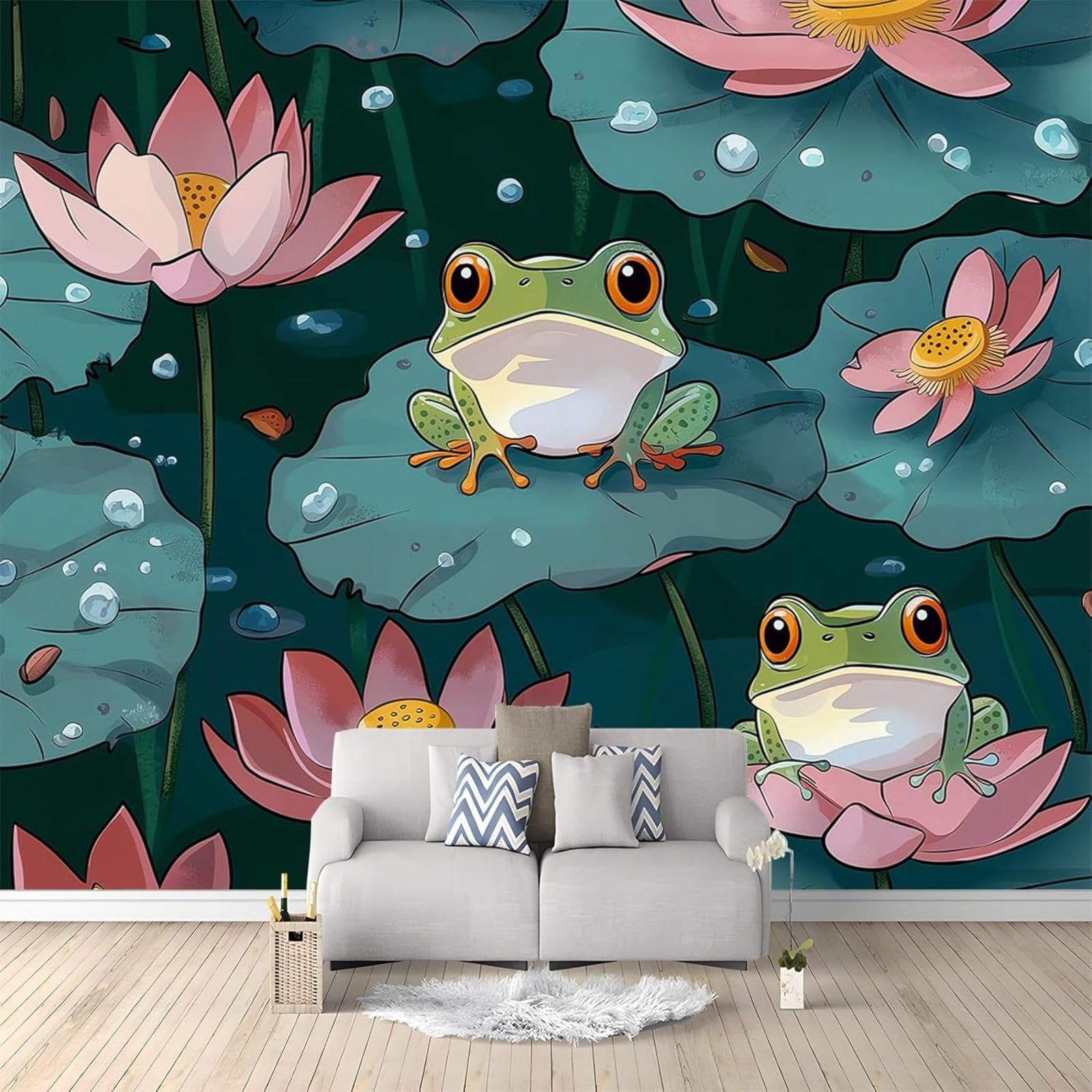 hgjdjhnf Frog and Lotus Leaf Photo Wallpaper Wall Decor for Living Room Bedroom Office Hallway 400cm x 280cm