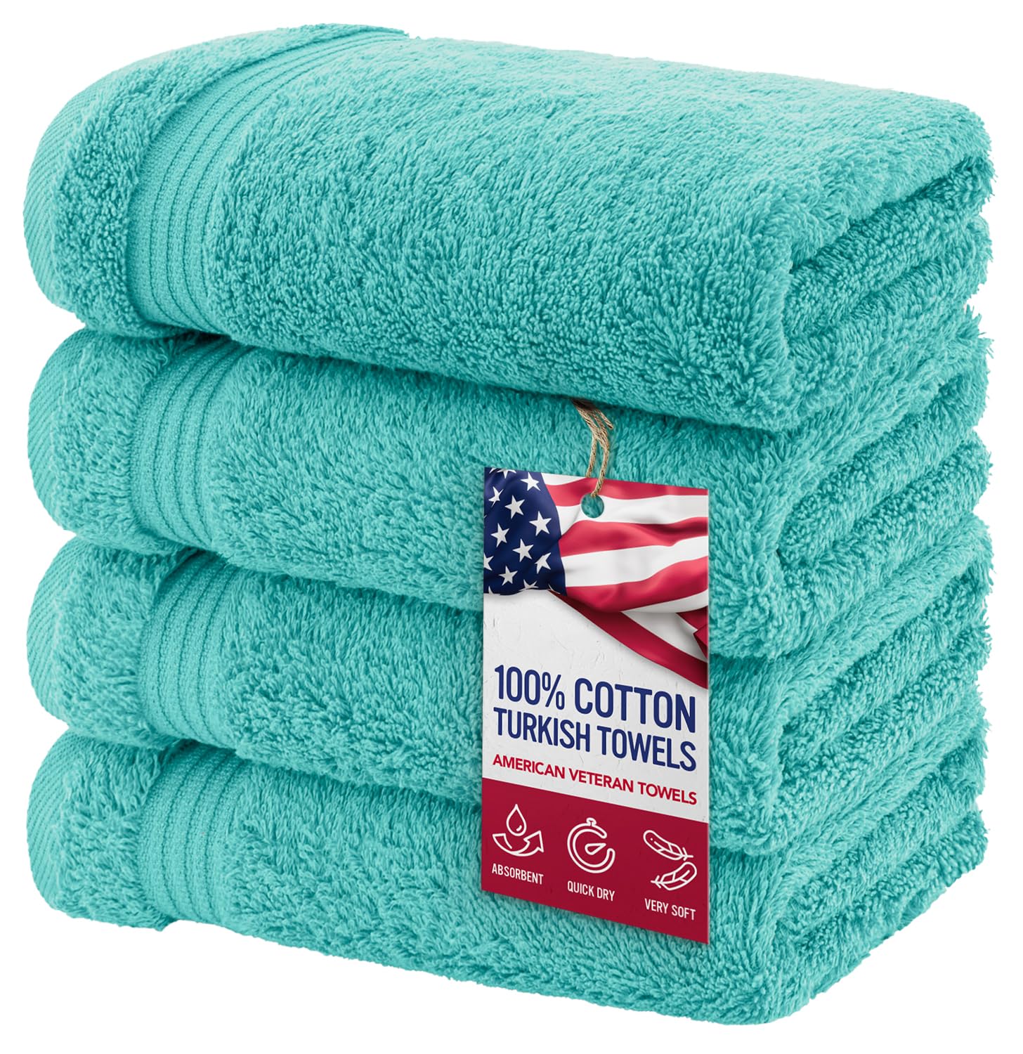 American Veteran Towel, Hand Towels for Bathroom Set of 4, 100% Cotton Turkish Hand Towel Sets, Soft Hand Face Towels, Turquoise Blue Hand Towels
