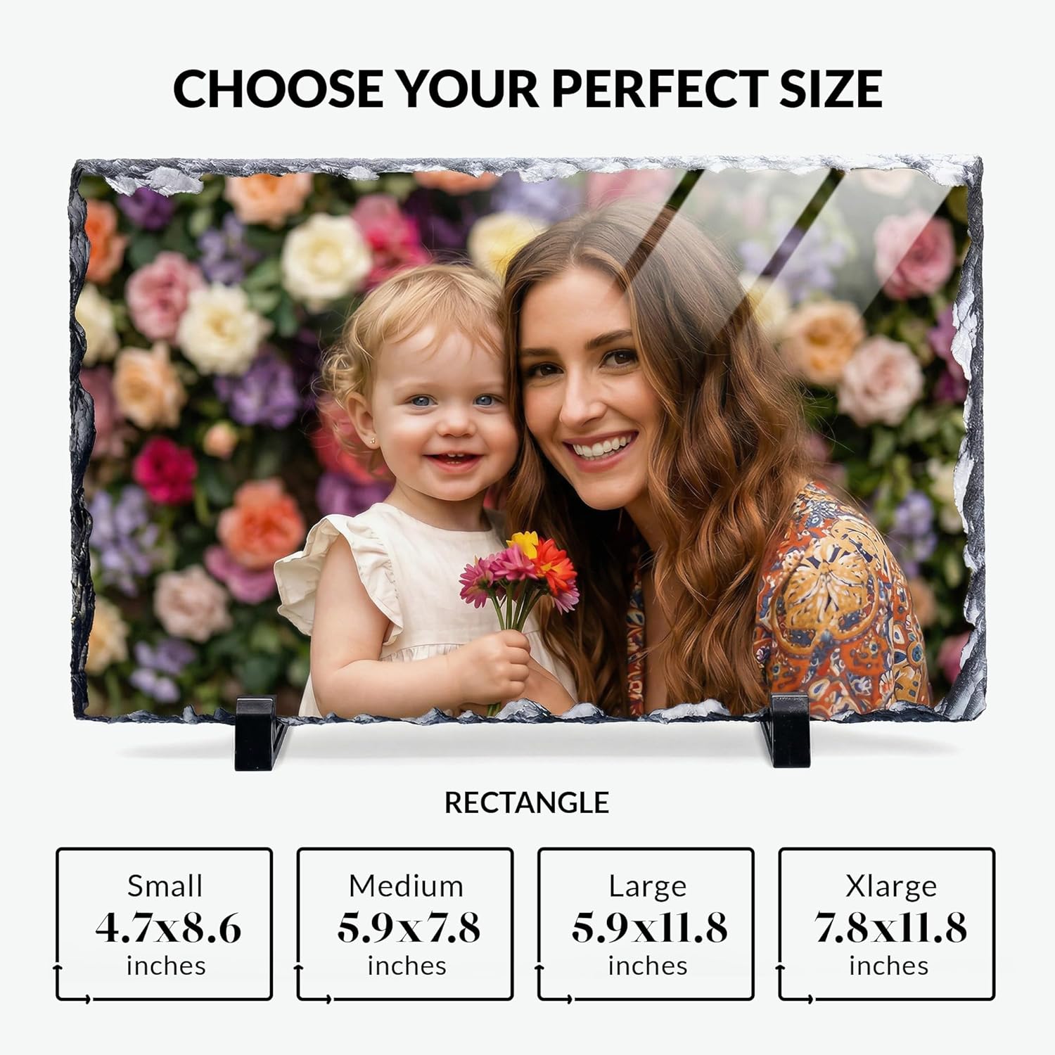 ArtPix 3D Personalized Picture Slate Frame, Customized Photo Print Stone for Mother, Wife, Women, Custom Gift, Rock Slate Plaque Frame - Family, Mom, Dad, Father (Large - Rectangle)