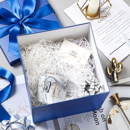 Miniatura 2 de RUSPEPA Caja de regalo de cumpleaños mediana con tapas cinta y papel de seda caja de regalo plegable 1 unidad 9 x 9 pulgadas azul rey