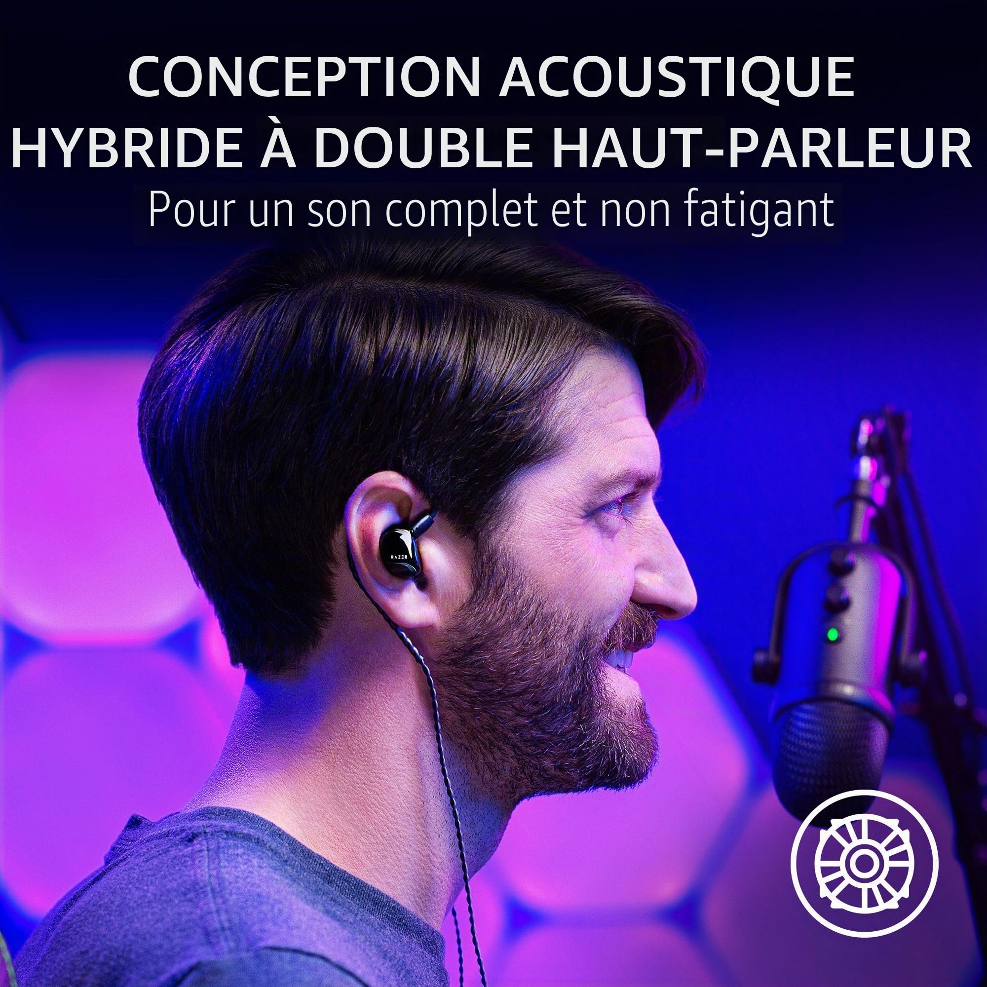 Razer Moray Écouteurs Intra-Auriculaires pour Streaming : Design Acoustique Hybride à Double Pilote – Forme Ergonomique discrète – Isolation Passive du Bruit – Fils Supra-Auriculaires tressés –
