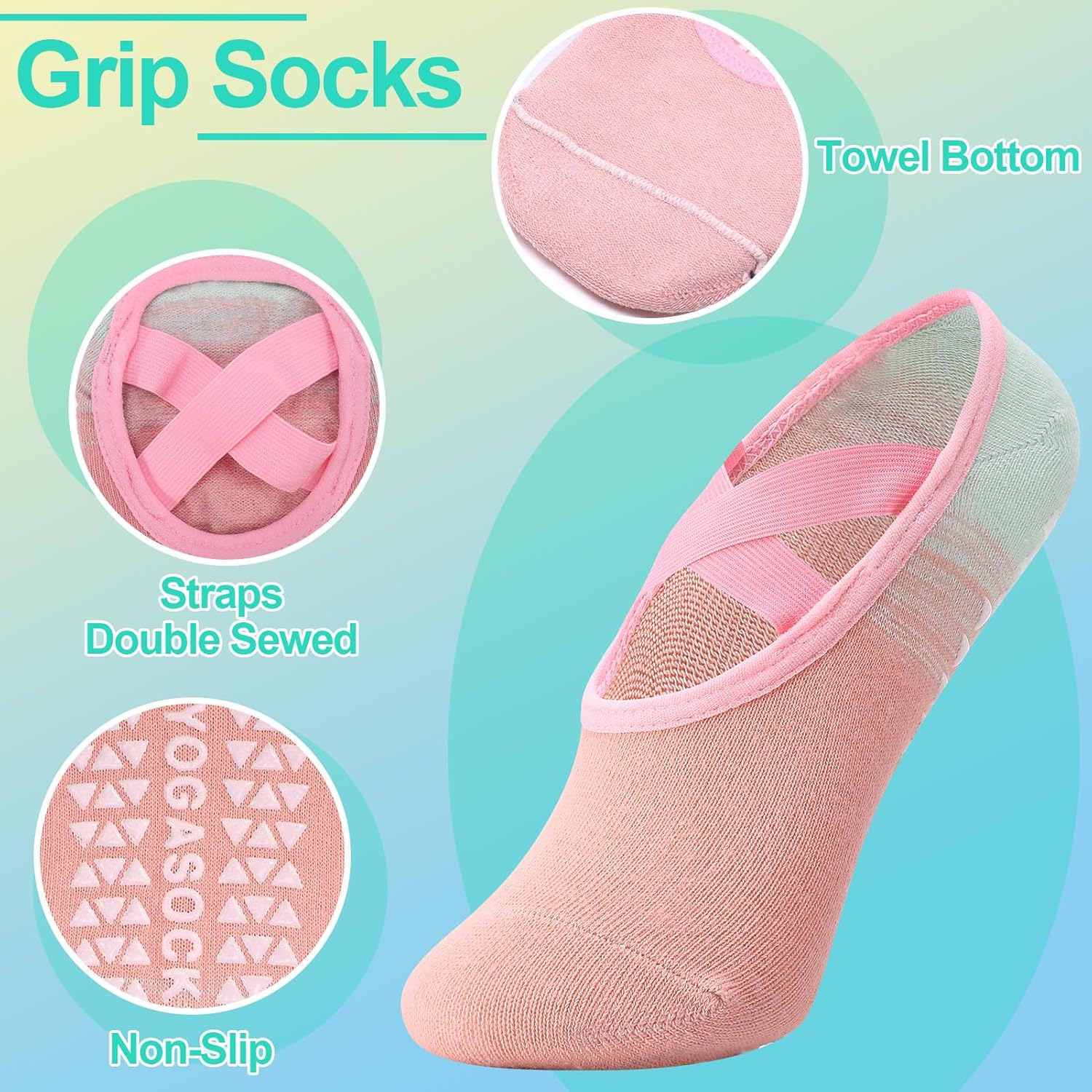 Jspupifip 4 Pairs Pilates Socks with Grips for Women X-Cross Straps Non Skid Yoga Grippy Socks Anti Slip Pilates Barre Home - Image 4
