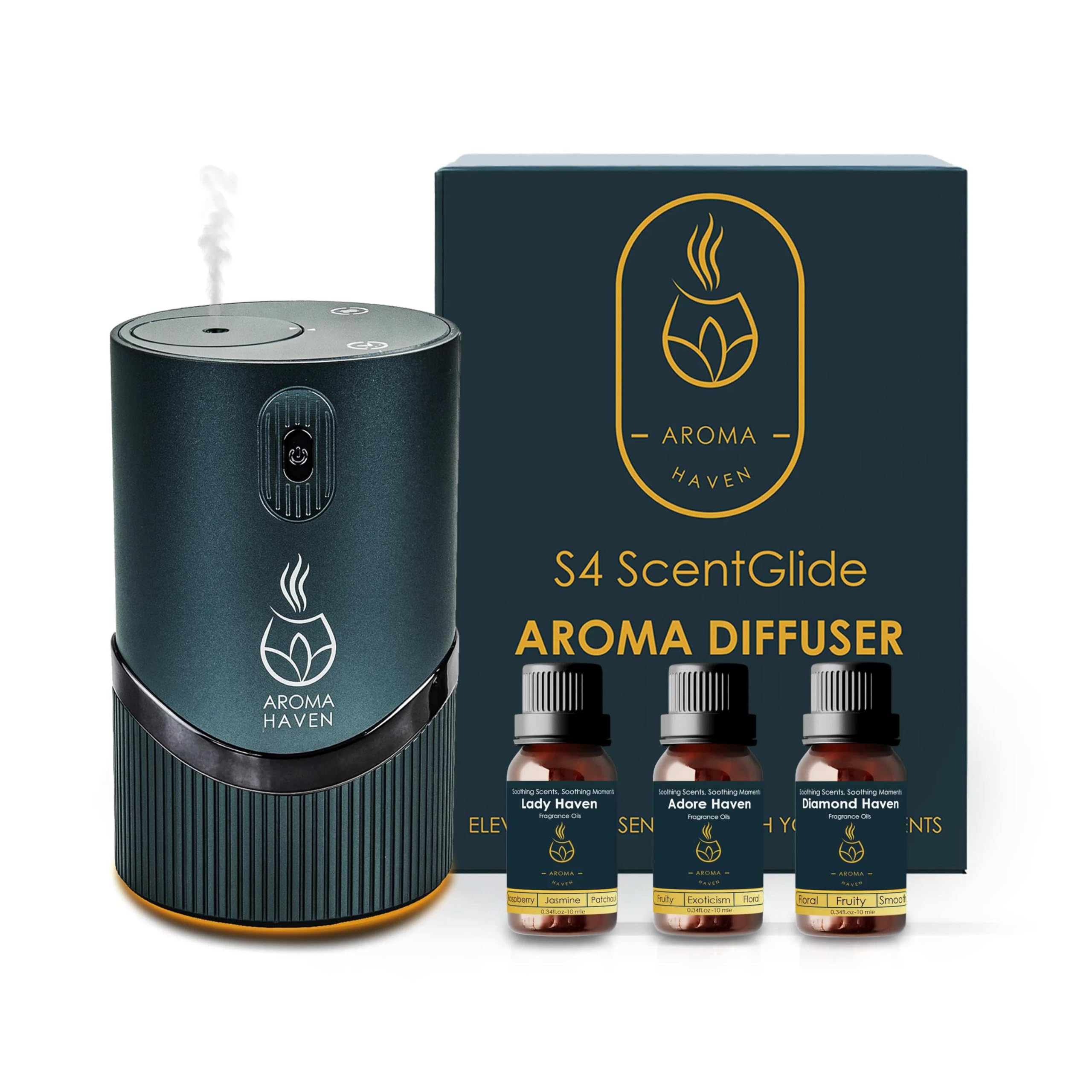 Aroma Haven Mint Grey S4 Scentglide Waterless Diffuser With Oils Set | Portable Rechargeable Essential Oil Nebulizer | Home, Office, Car Aromatherapy | (S4 With Oil Set For Her)