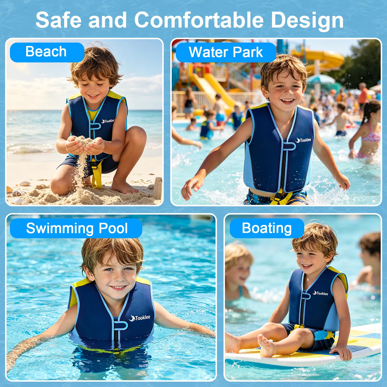 Chaleco de Natación para Niños, Sistema de Flotación Ajustable de 8 Paneles, Probado por TÜV, Neopreno Premium