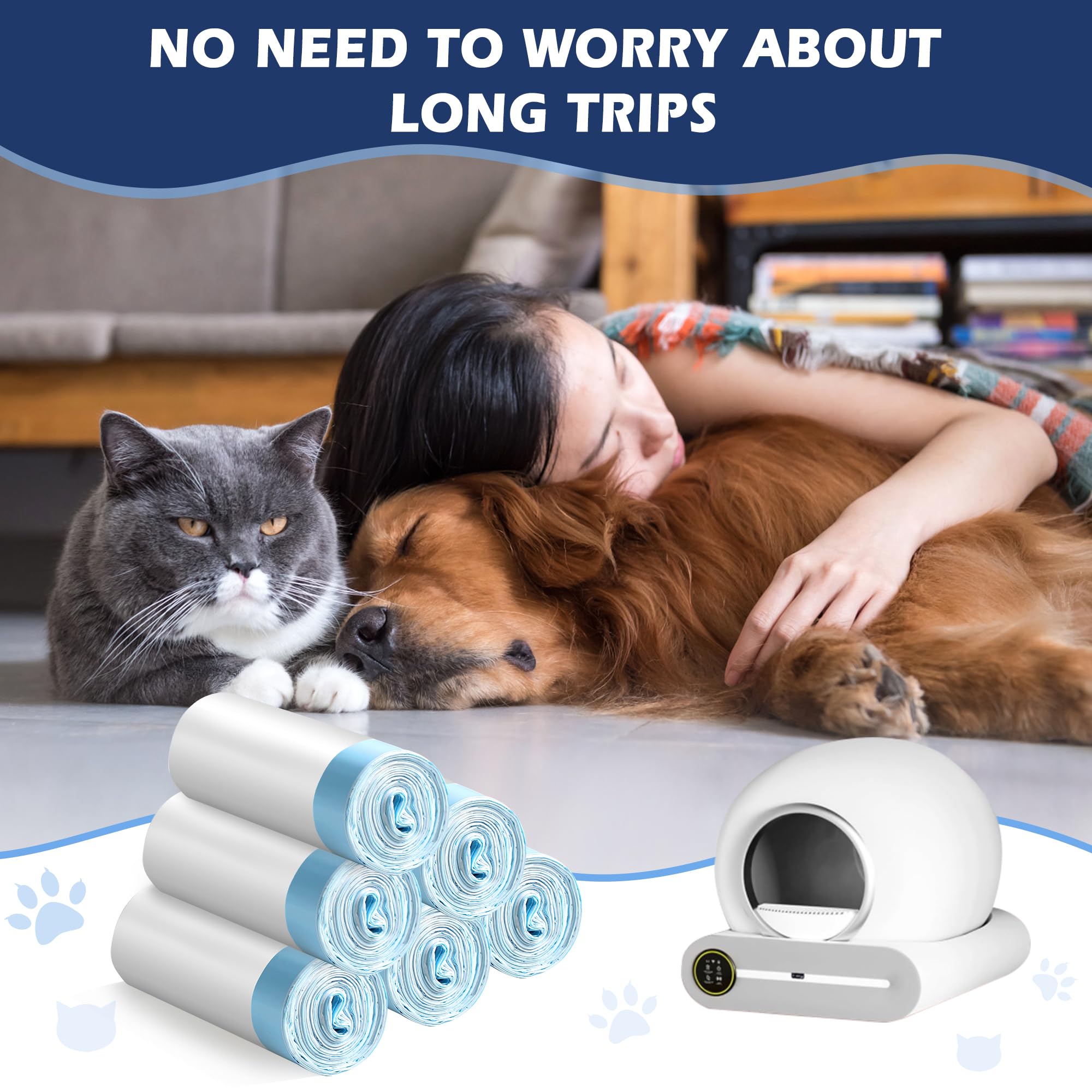 120 bolsas de arena para gatos, grandes, con cordón extra duradero, para mascotas, diseño extra grueso a prueba de fugas, para caja de arena automática para gatos y robot de arena