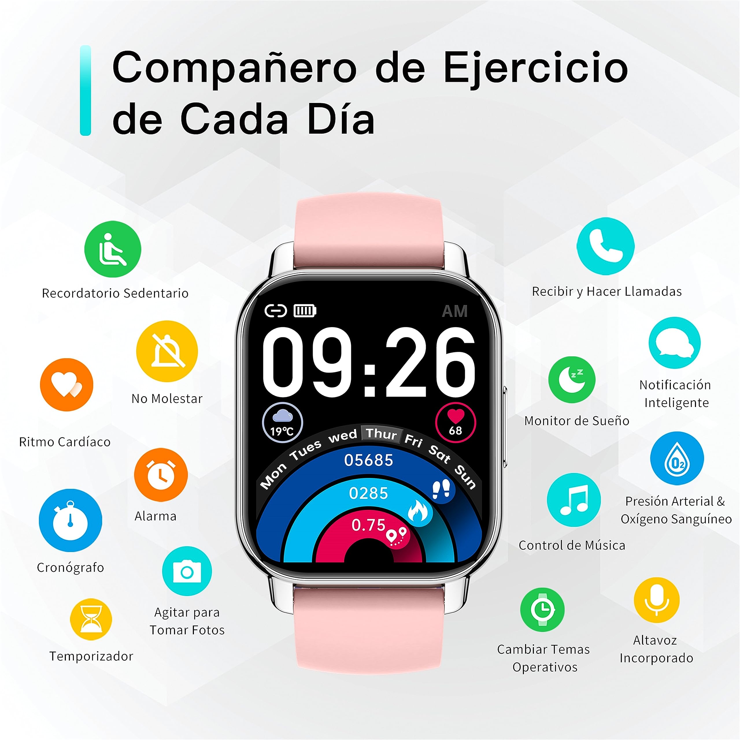 Popglory 1,85''/ 2 Correas Reloj con Llamadas, Reloj Inteligente 23 Deportes Smartwatch Pulsera Actividad Presión Arterial Ritmo Cardíaco Oxígeno Sanguíneo, Regalo Mujer Hombre Android iOS