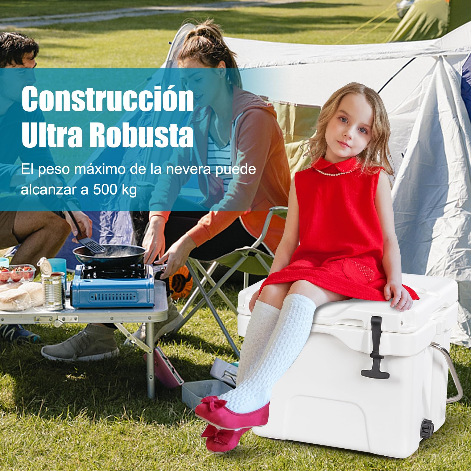 COSTWAY Nevera Portátil de 15 L, Nevera Playa Resistente con Mango, Tapón de Drenaje y 2 Portavasos, Retención de Hielo de 3-5 Días para Alimentos y Bebidas, Ideal para Acampar, Pescar
