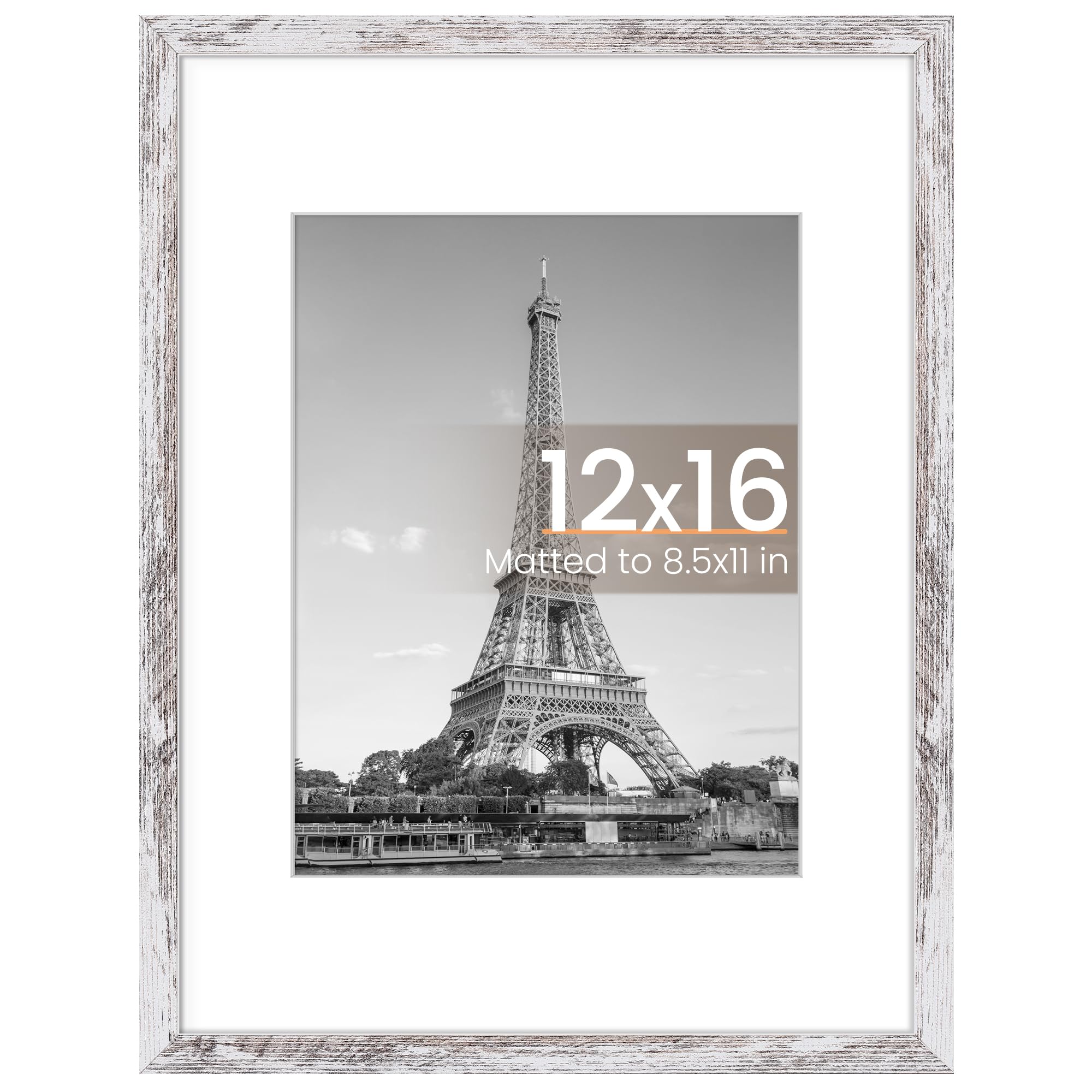 upsimples 12x16 Picture Frame, Wall Decor Poster Frames, Rustic White 1Pack | 12 x 16 Frame, 8.5x11 Frame with Mat for Gallery Wall, Family, Baby, Dog, Dorm, Christmas, Rustic Farmhouse