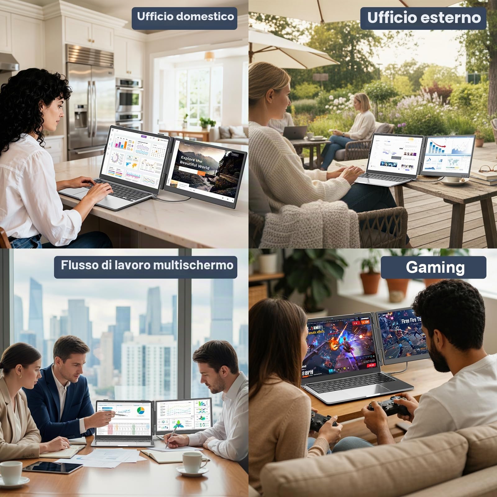 KEFEYA Monitor Portatile 14” FHD 1080P IPS Doppio Estensore dello Schermo, Schermo Portatile per Laptops 13-17.3" Laptop Screen Extender Plug & Play Dual Schermate per Windows, Mac, Android, PS5
