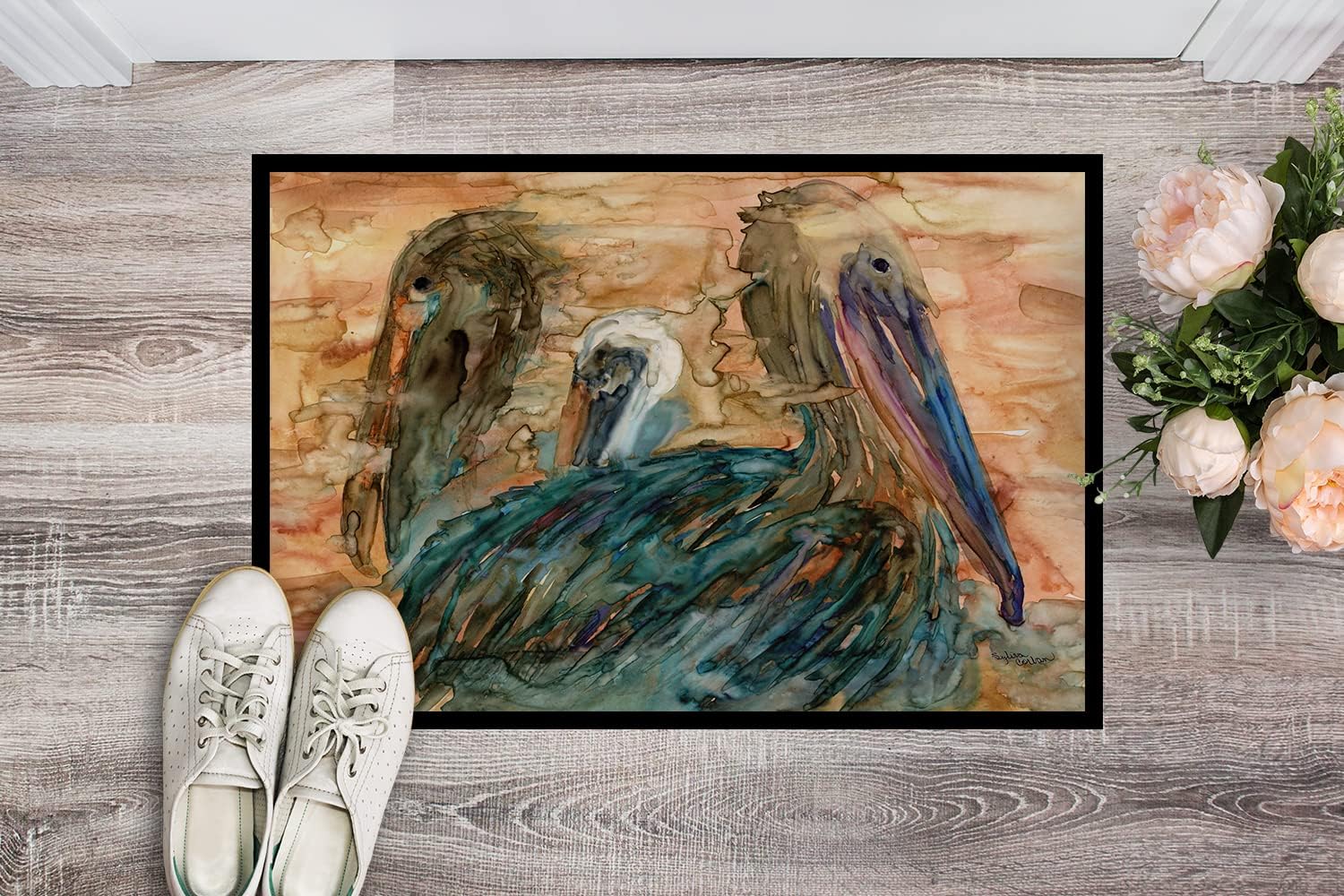 Caroline's Treasures 8977JMAT Abstract Pelicans Doormat 24x36 Front Door Mat Indoor Outdoor Rugs for Entryway, Non Slip Washable Low Pile, 24H X 36W