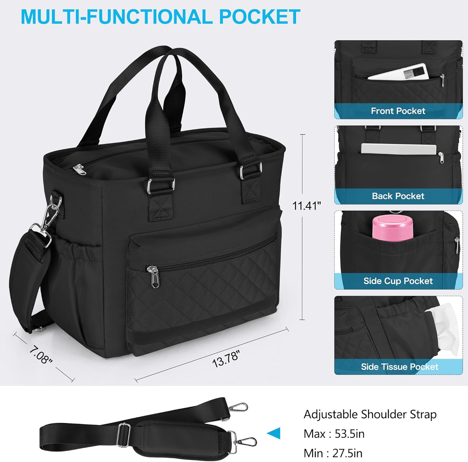 16L Large Insulated Lunch Bag for Women, Waterproof Leak proof Lunch Box, Lightweight Stylish Lunch Tote Bag for Work, Sports, Picnics, Black - Image 2