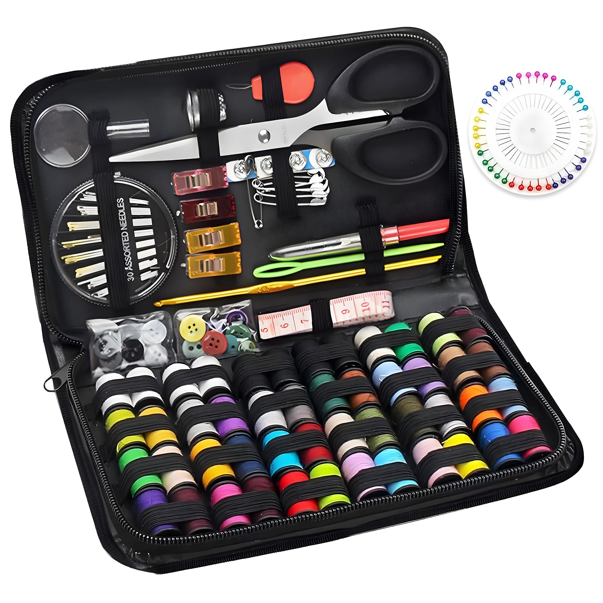 172PCS Sewing Kit for Home, Travel & Beginners-All-in-One Sewing Supplies with Assorted Threads, Needles, Scissors, Buttons, Thimbles, Measuring Tape, Portable Case for DIY Daily Mending&Quilting