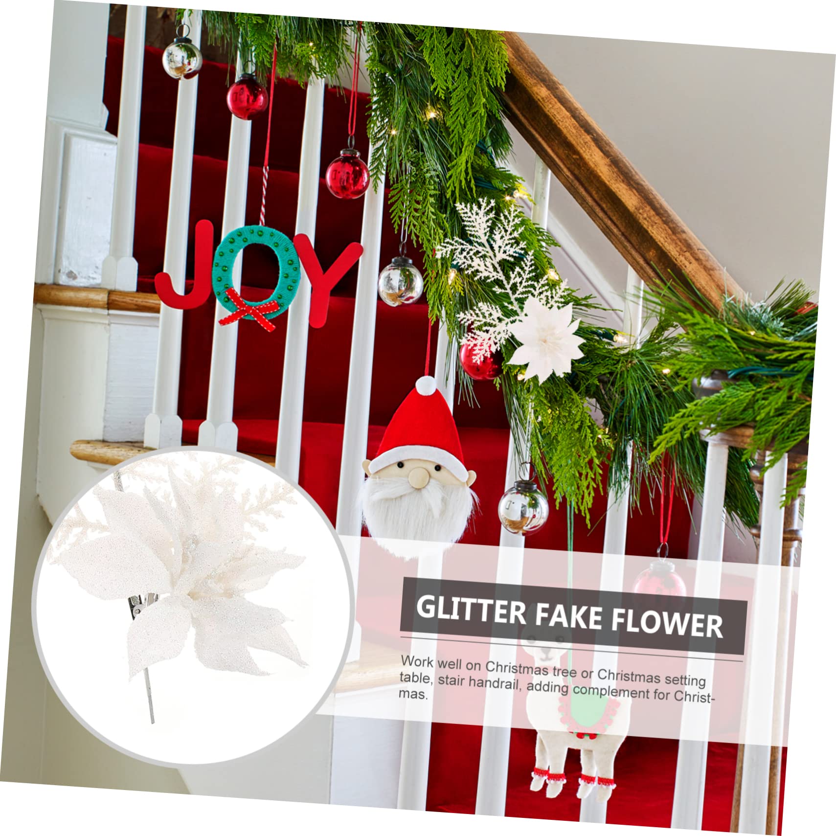 Kisangel 18 Piezas Flor De Navidad Flores En Arbol Cinta Navidad Árboles De Decoración Flores De Nochebuena Decorativas Falso Poinsettia Rociar Hojas De Helecho