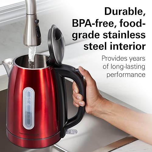 Miniatura 5 de Hamilton Beach Tetera eléctrica, caldera de agua y calentador, 1.7 litros, servicio inalámbrico, 1500 vatios para hervir rápido, apagado automático