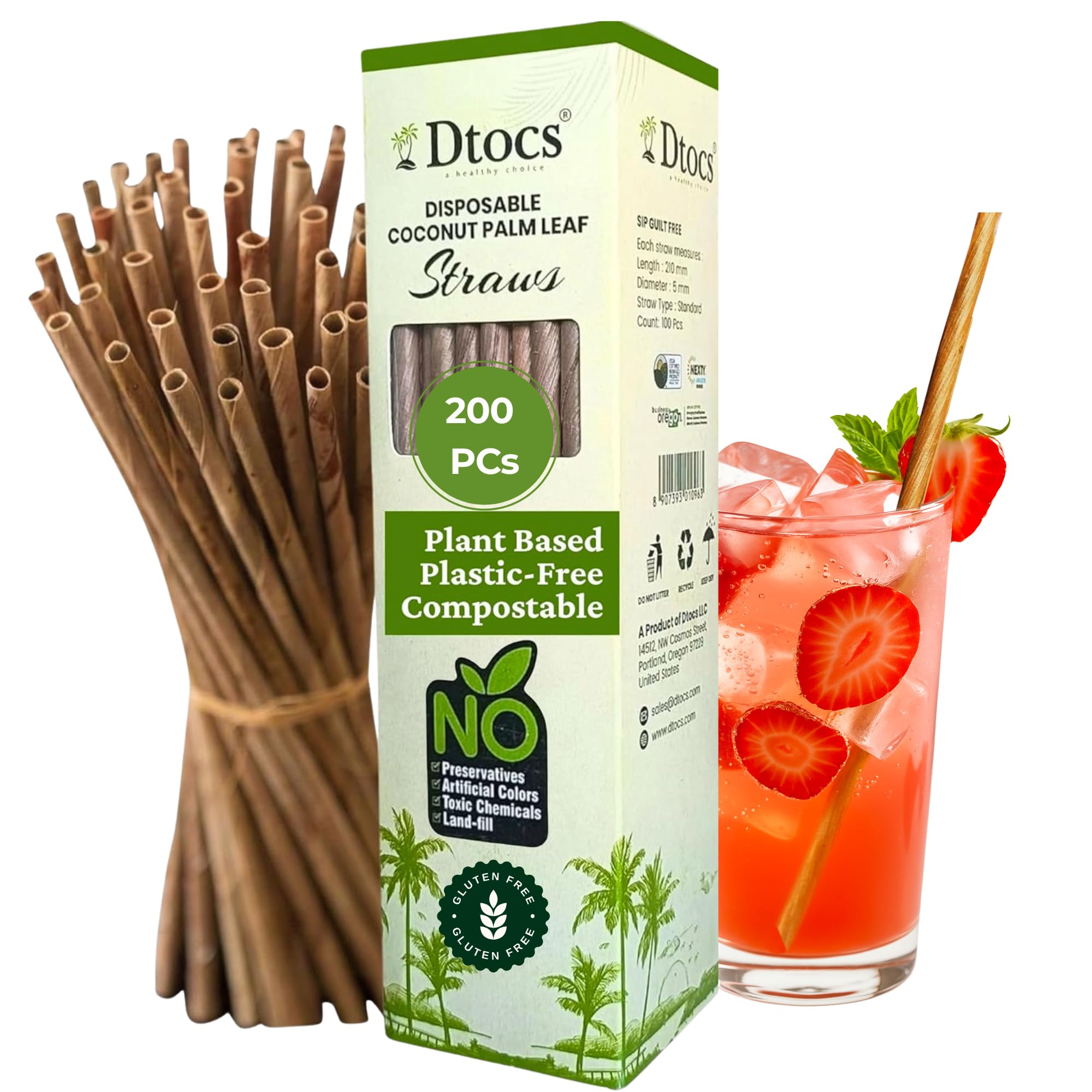 Dtocs Coconut Palm Leaf Disposable Straws (100 Pcs.) | Bamboo Straws Like Biodegradable Eco-friendly Plant Based Compostable Drinking Straws | Better than Paper Straws