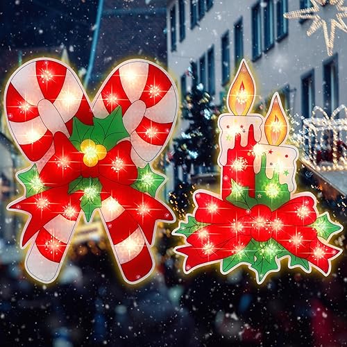 Miniatura 6 de LAMPHOME Paquete de 2 luces iluminadas de bastón de caramelo y vela de Navidad, decoración de escultura de ventana para Navidad, fiesta, hogar,