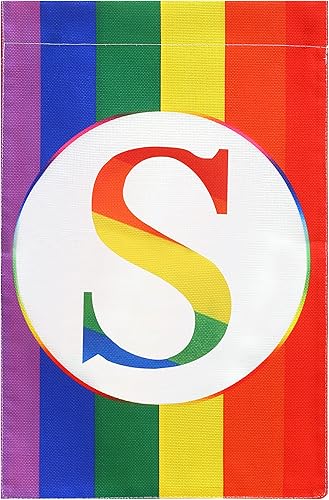 ZXvZYT Bandera de orgullo arcoíris con monograma de arcoíris con letra S, banderas de jardín de bienvenida, bandera del orgullo gay LGBT, 12 x 18