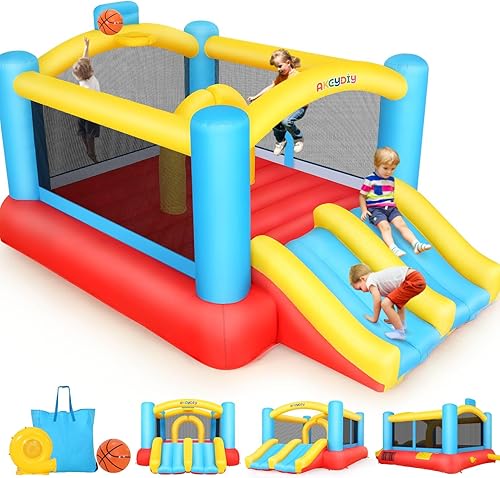 Casa de rebote inflable con doble tobogán para niños de 3 a 10 años, casa inflable para interiores y exteriores con soplador, castillo de salto