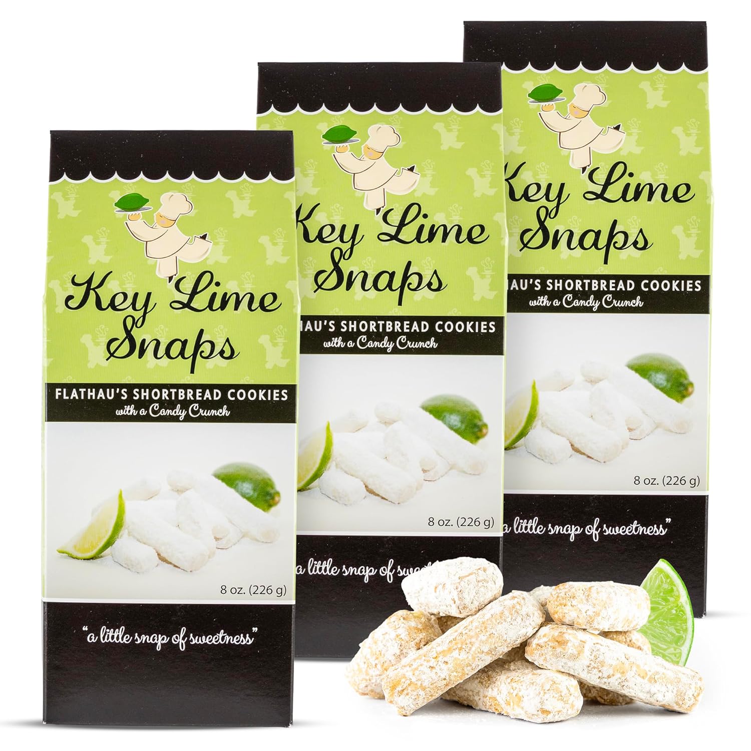 Flathau’s Fine Foods, Gourmet Shortbread Cookies, Handcrafted All Natural Artisan Bites, Southern-Baked Sweet Snaps with a Buttery Finish (Pack of 3, Key Lime)